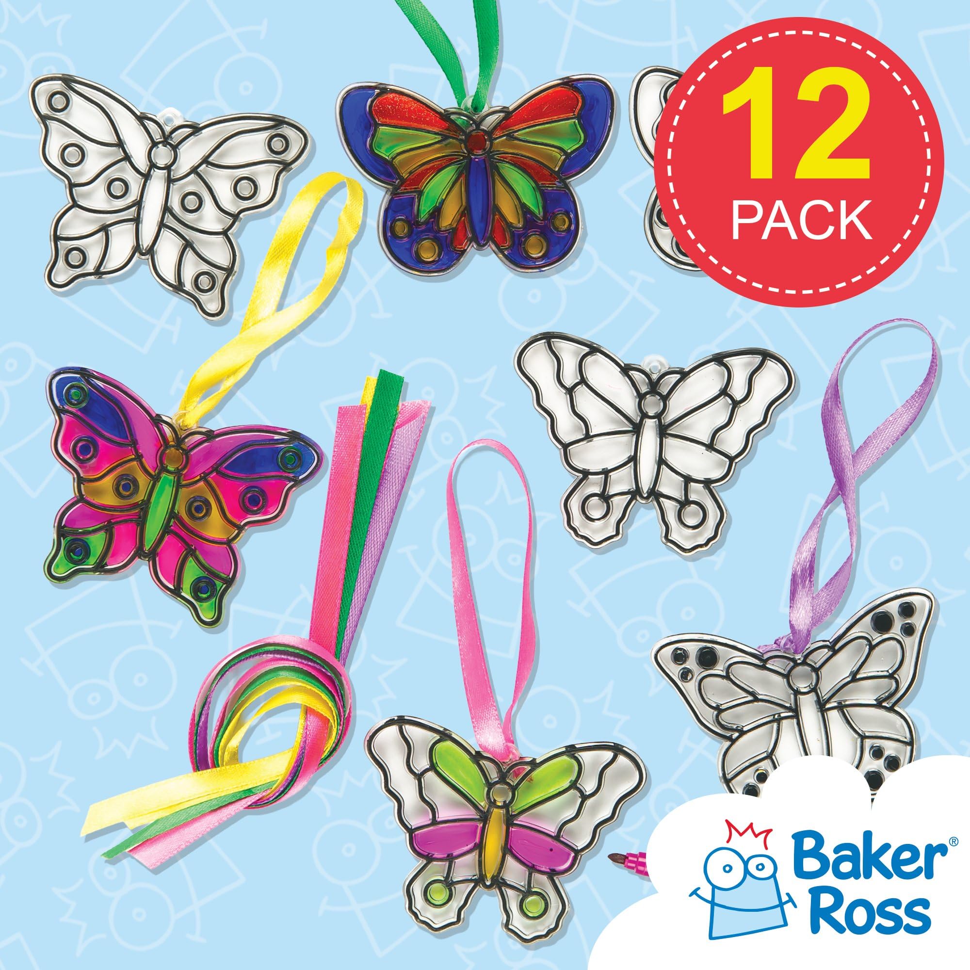 Baker Ross Butterfly Mini Suncatcher Decorations - Pack of 12 Acrylic Templates for Kids Ages 3+