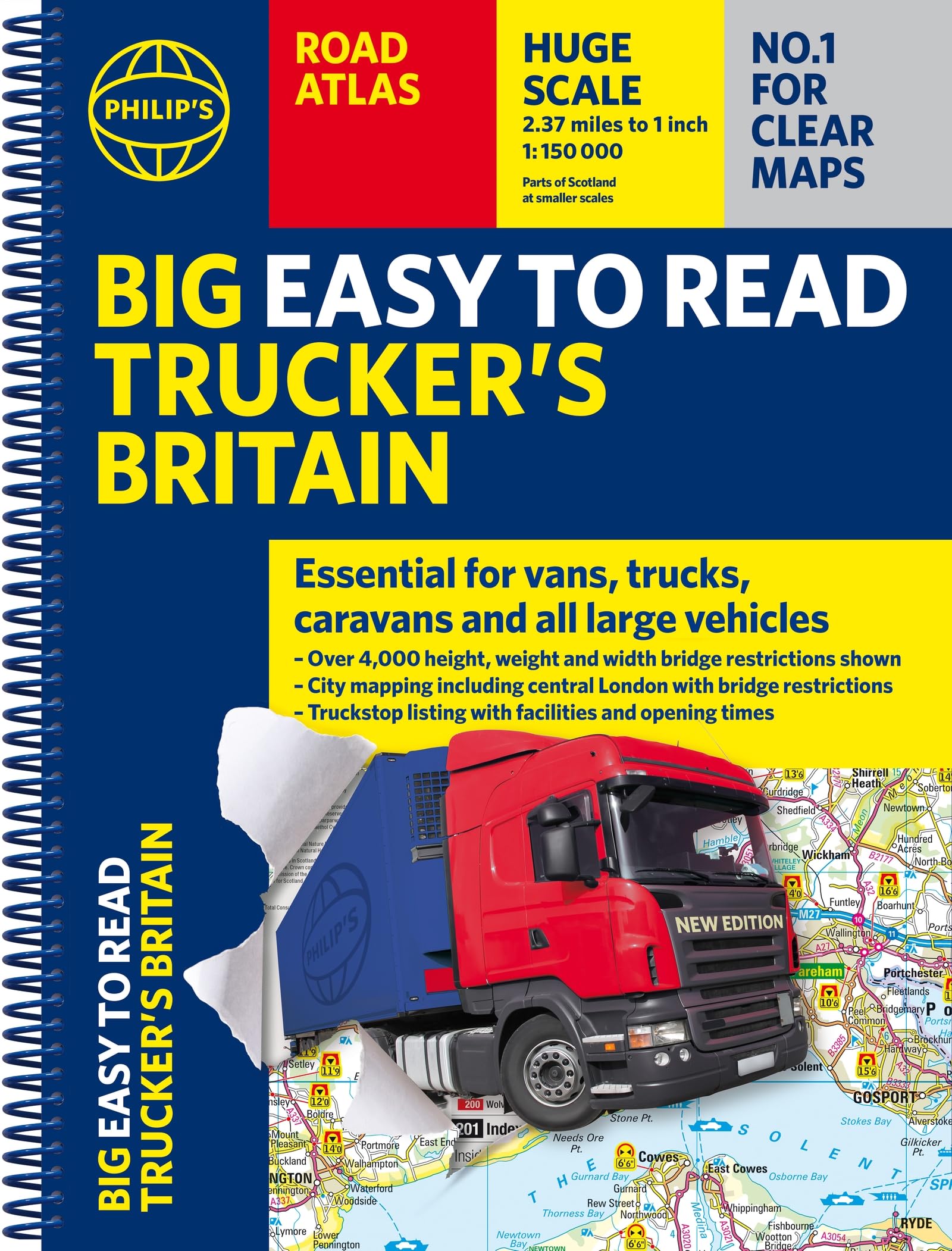 Philip's Big Easy to Read Trucker's Road Atlas Britain - Over 4,000 Bridges with Restrictions | Spiral Bound | English 1