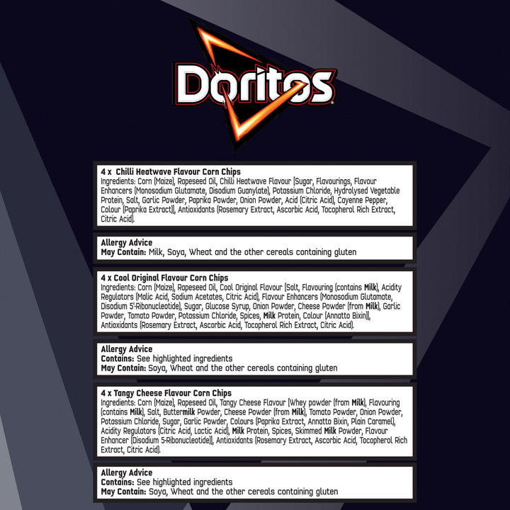 Doritos Variety Pack 12 x 30g Multipack - Chilli Heatwave, Cool Original & Tangy Cheese Flavours