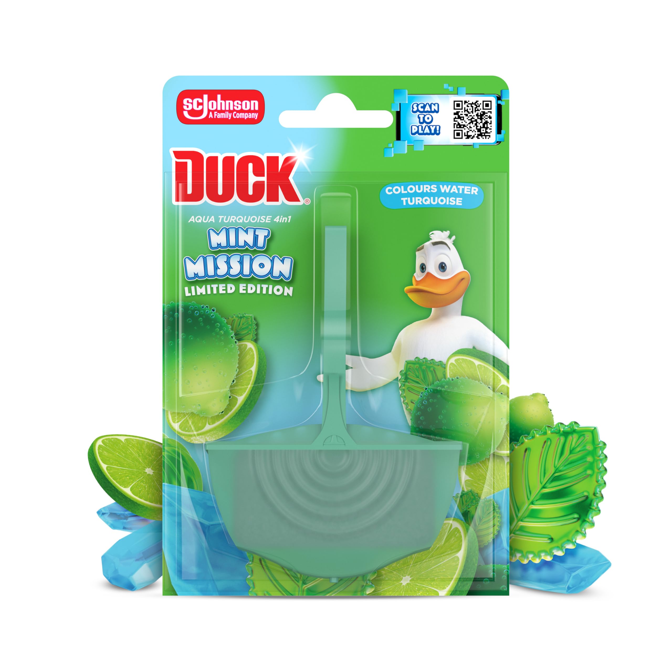 DUCK Colouring Toilet Rim Block - Mint Mission Scent | Anti-Limescale | Colors Water Turquoise 1