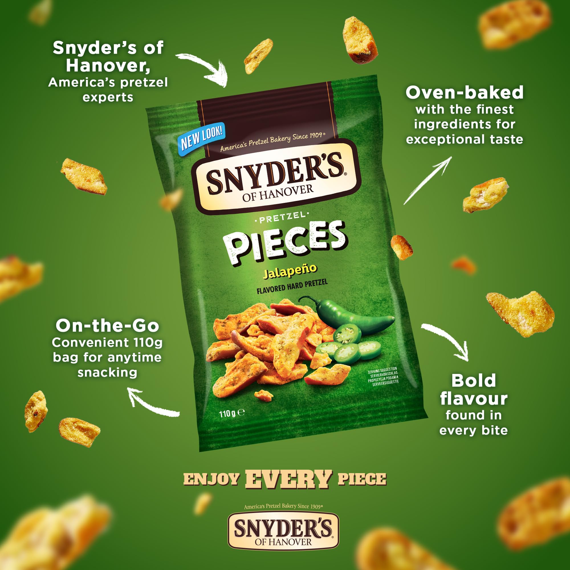 Snyder's of Hanover Pretzel Pieces Jalapeno Snack Food - 10 Pack of 110g Bags