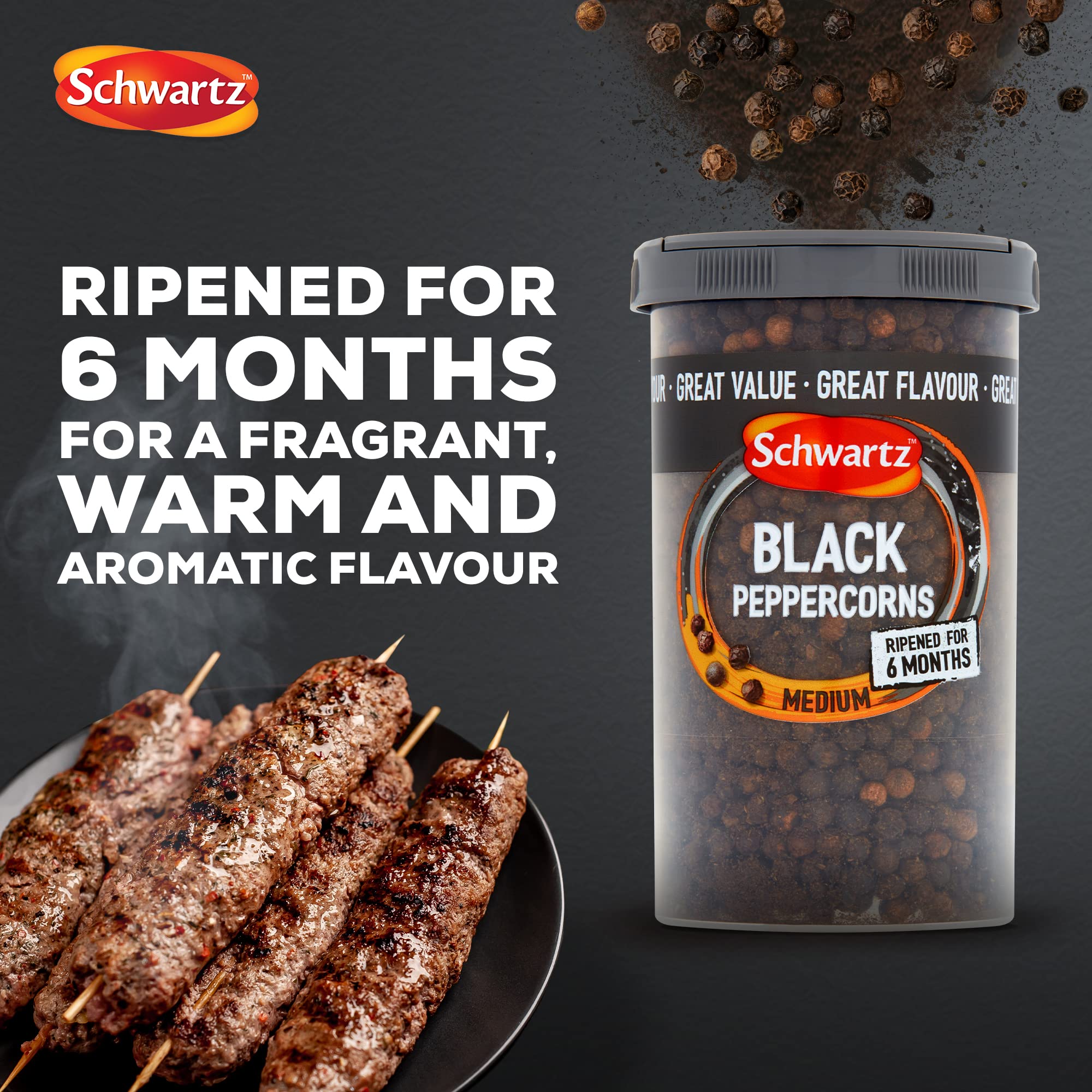 Schwartz Whole Black Peppercorns - 100g Drum | Ripened 6 Months | Citrusy & Floral Flavor 2