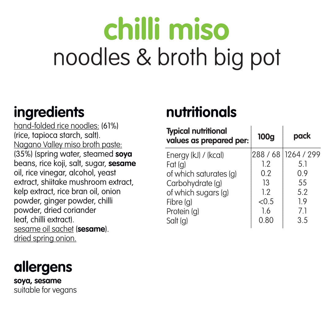 Itsu Big Chilli Miso Instant Noodles & Broth Pot 98g - Pack of 4 | Gluten Free Vegan Rice Noodles