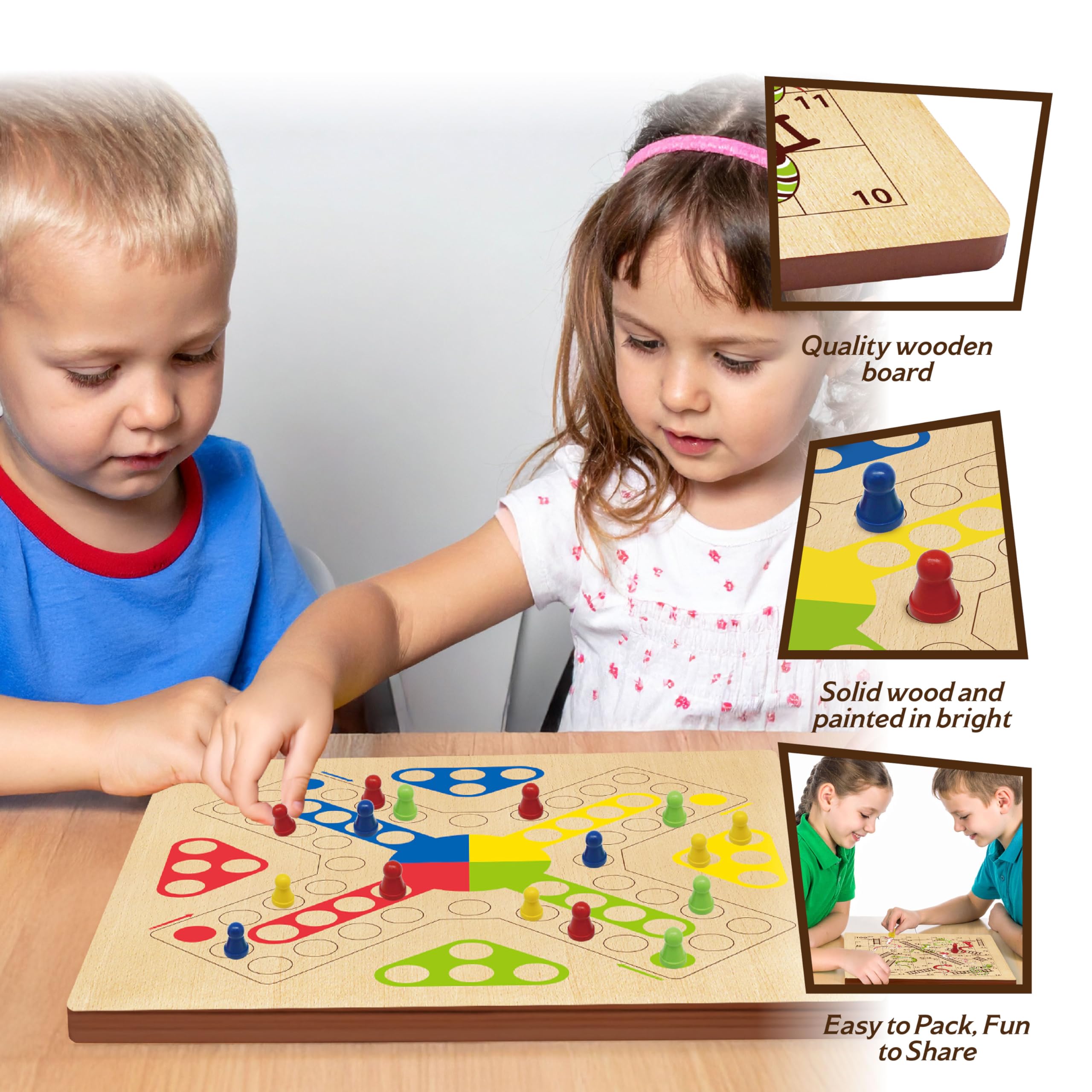 ROO GAMES Wooden Snakes and Ladders + Ludo Board Game – 2-in-1 Classic Family Game 3