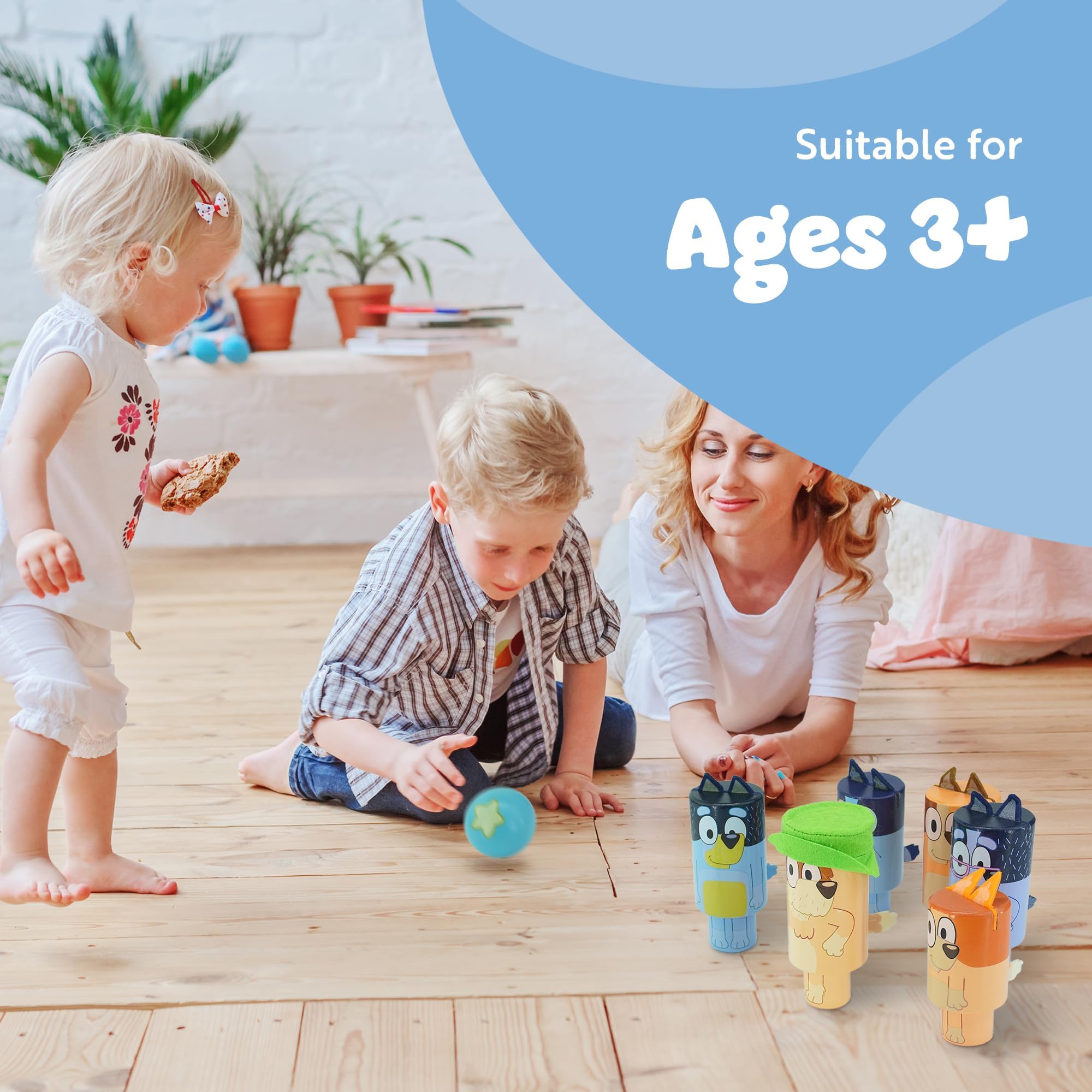 Bluey Wooden Character Skittles Set - Indoor/Outdoor Bowling Game | Ages 3+ 4