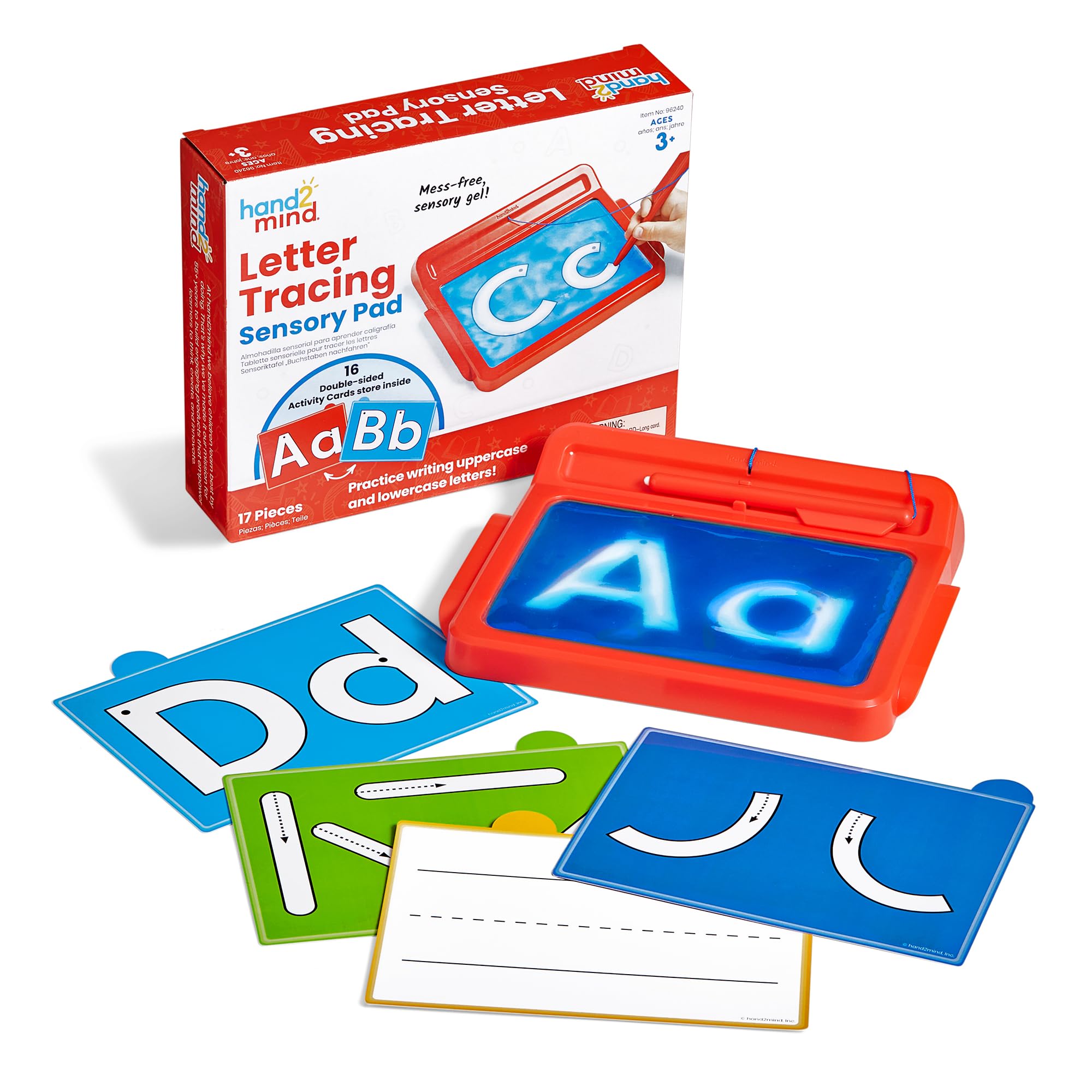 hand2mind Letter Tracing Sensory Pad - Mess-Free Gel Writing for Kids 3-5 | Includes 16 Double-Sided Cards