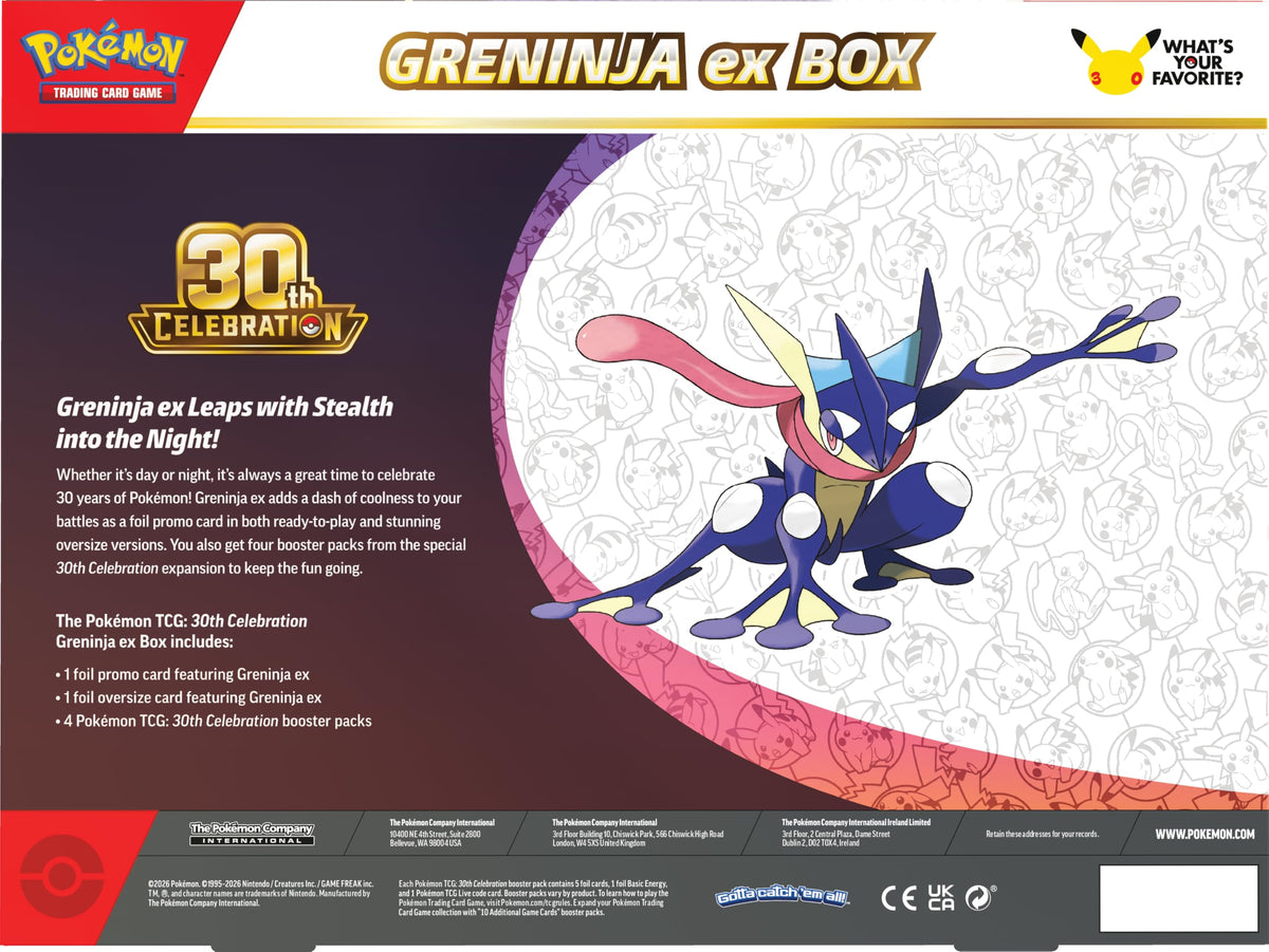 Pokémon TCG 30th Celebration Greninja ex Box - 4 Booster Packs, 2 Foil Cards