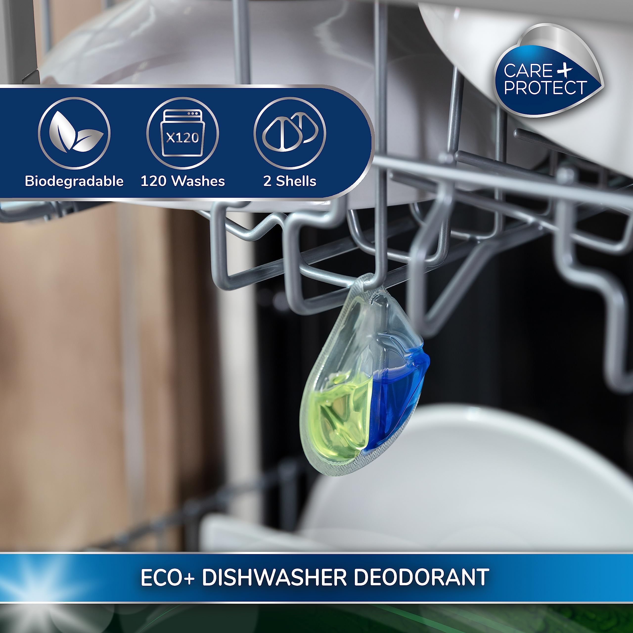 CARE + PROTECT ECO+ Dishwasher Deodorant - Lemon Fragrance | 2 Shells | Up to 120 Washes 2
