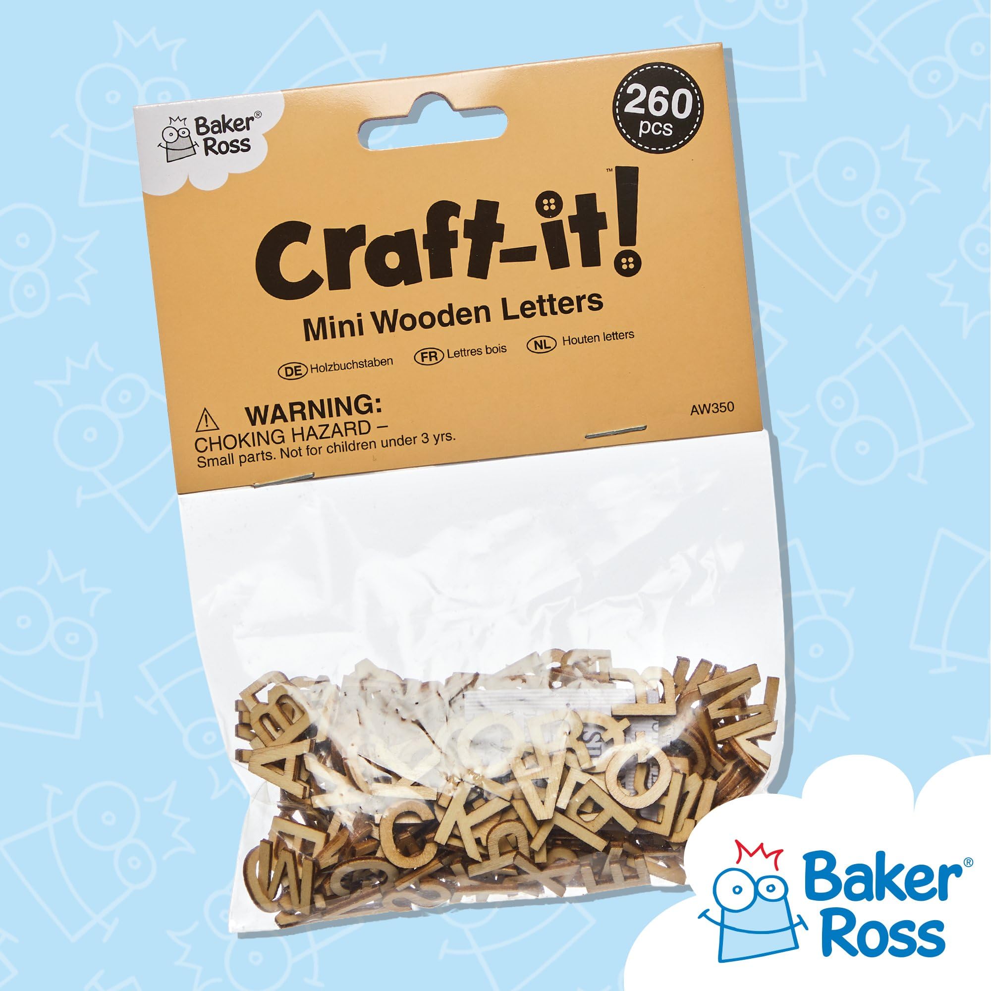 Baker Ross Mini Wooden Letters - Pack of 260 | Uppercase Alphabet | 13mm Size 6