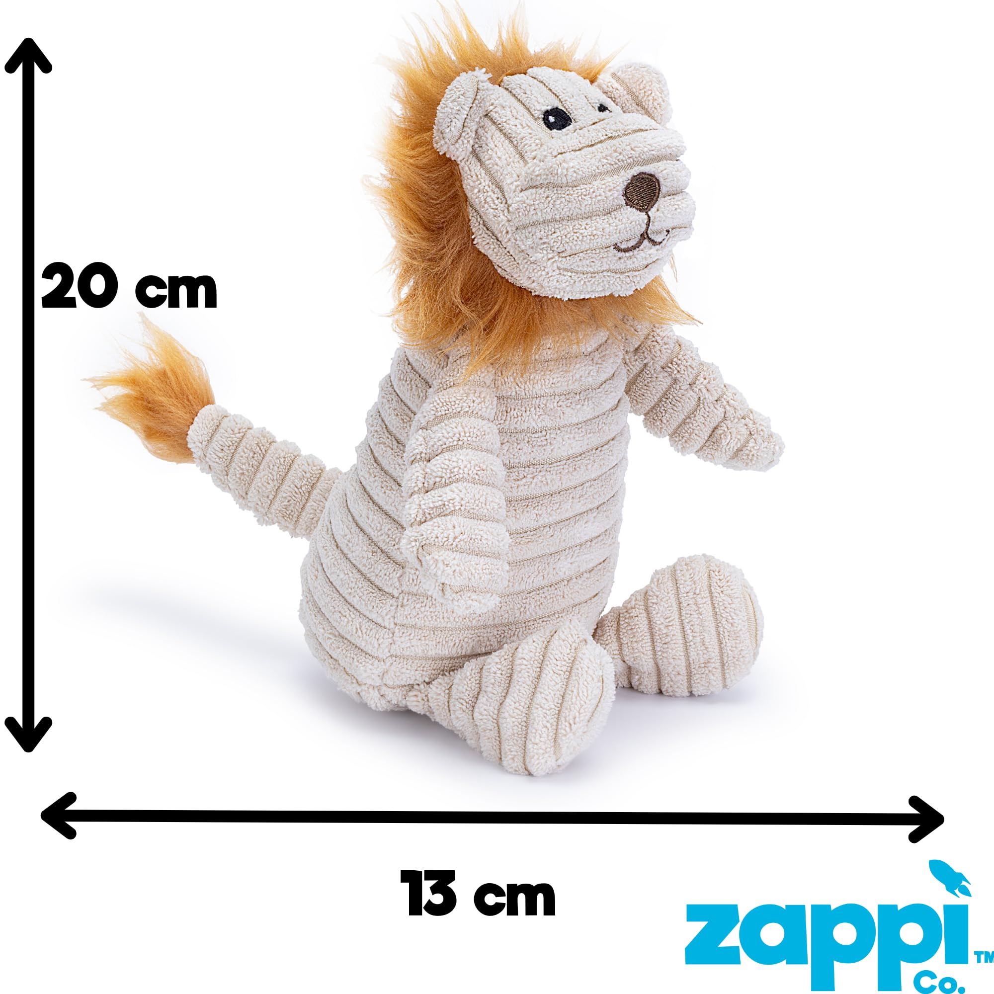 Zappi Co Brown Lion Plush Dog Toy with Squeaker | Corduroy & rPET Filling | For Small/Medium Dogs 3
