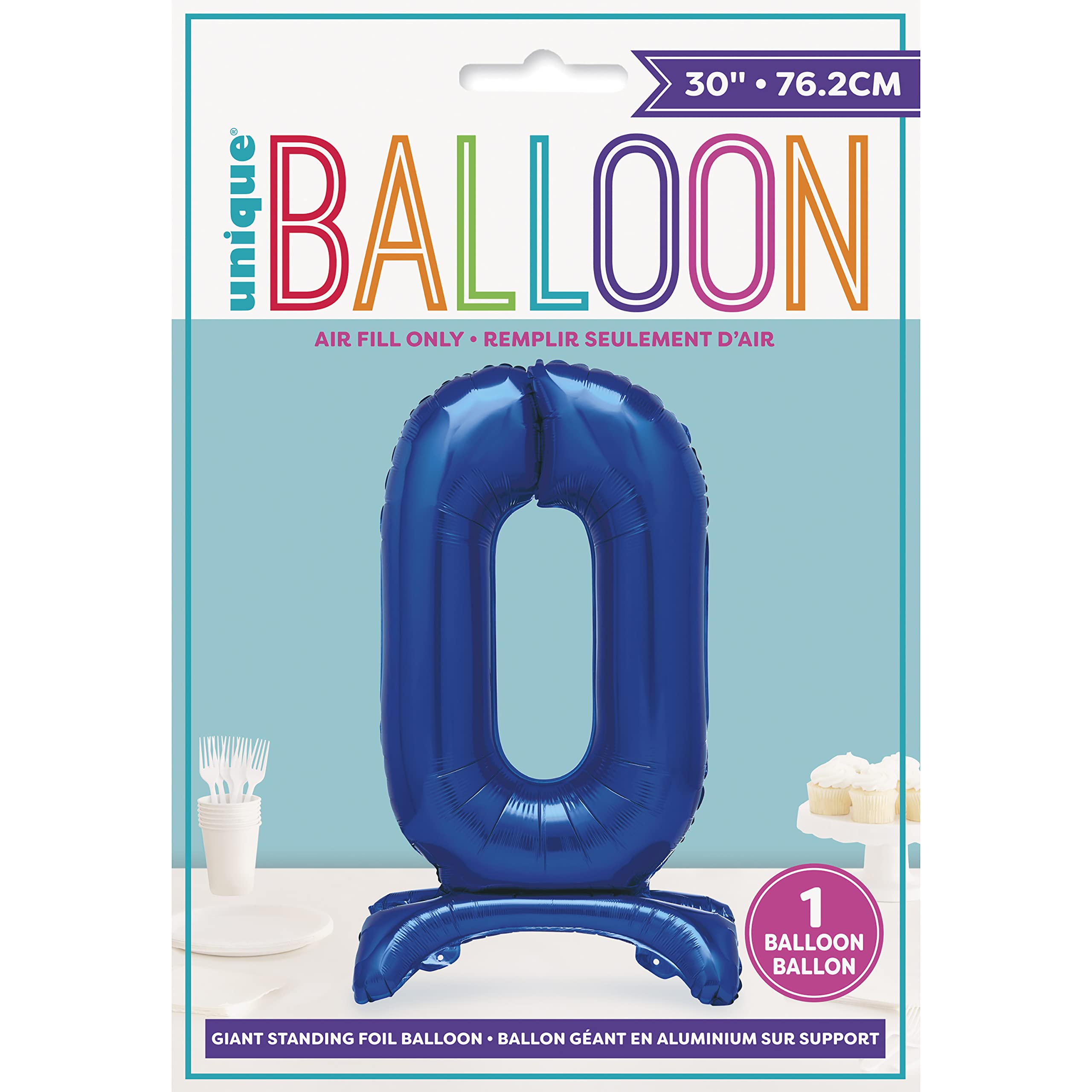 Unique Blue Standing Number 0 Foil Balloon 30" - Giant Air-Fill Party Decoration 2