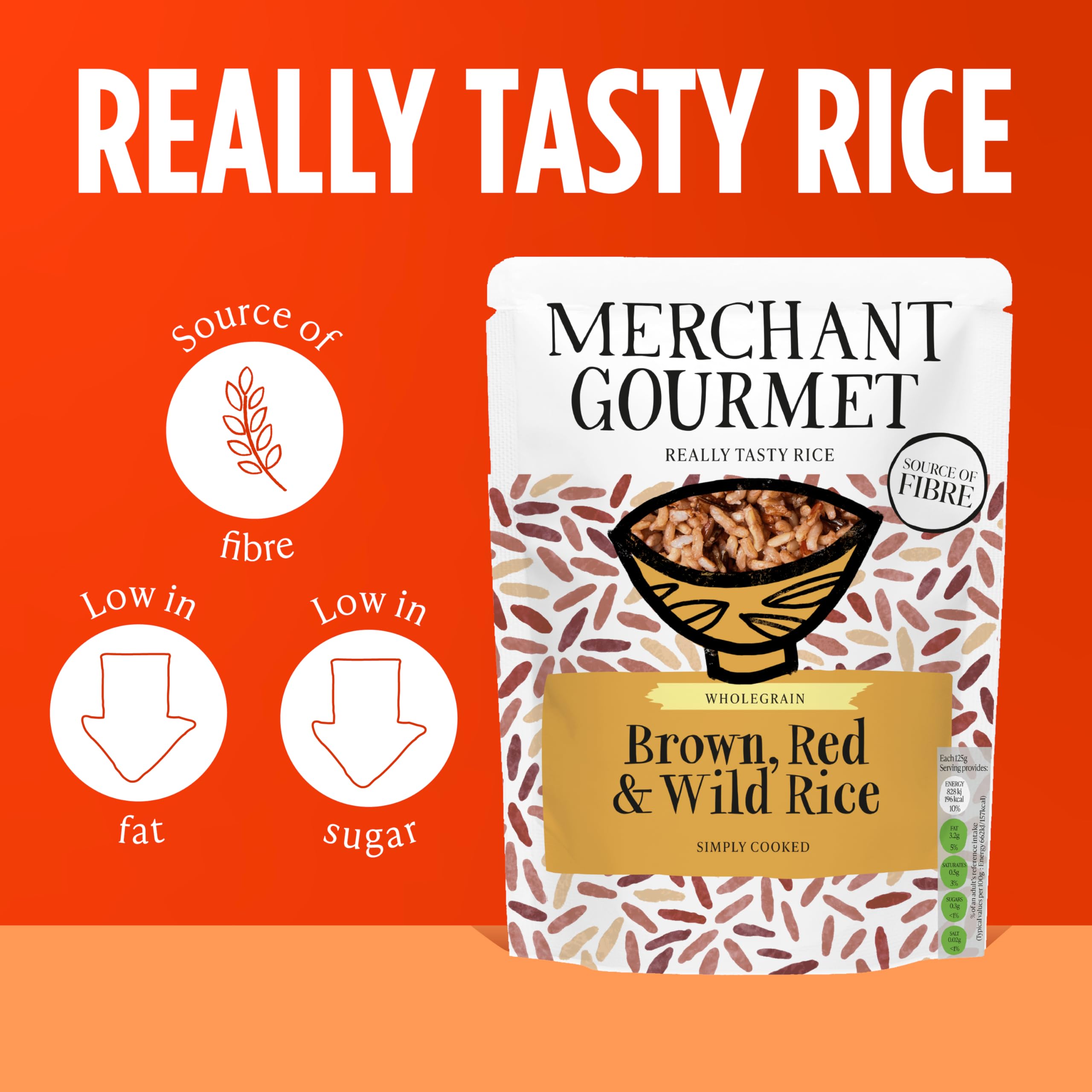 Merchant Gourmet Brown, Red & Wild Rice - Ready in Under 2 Mins | 6 x 250g Pouches | Source of Fibre 3