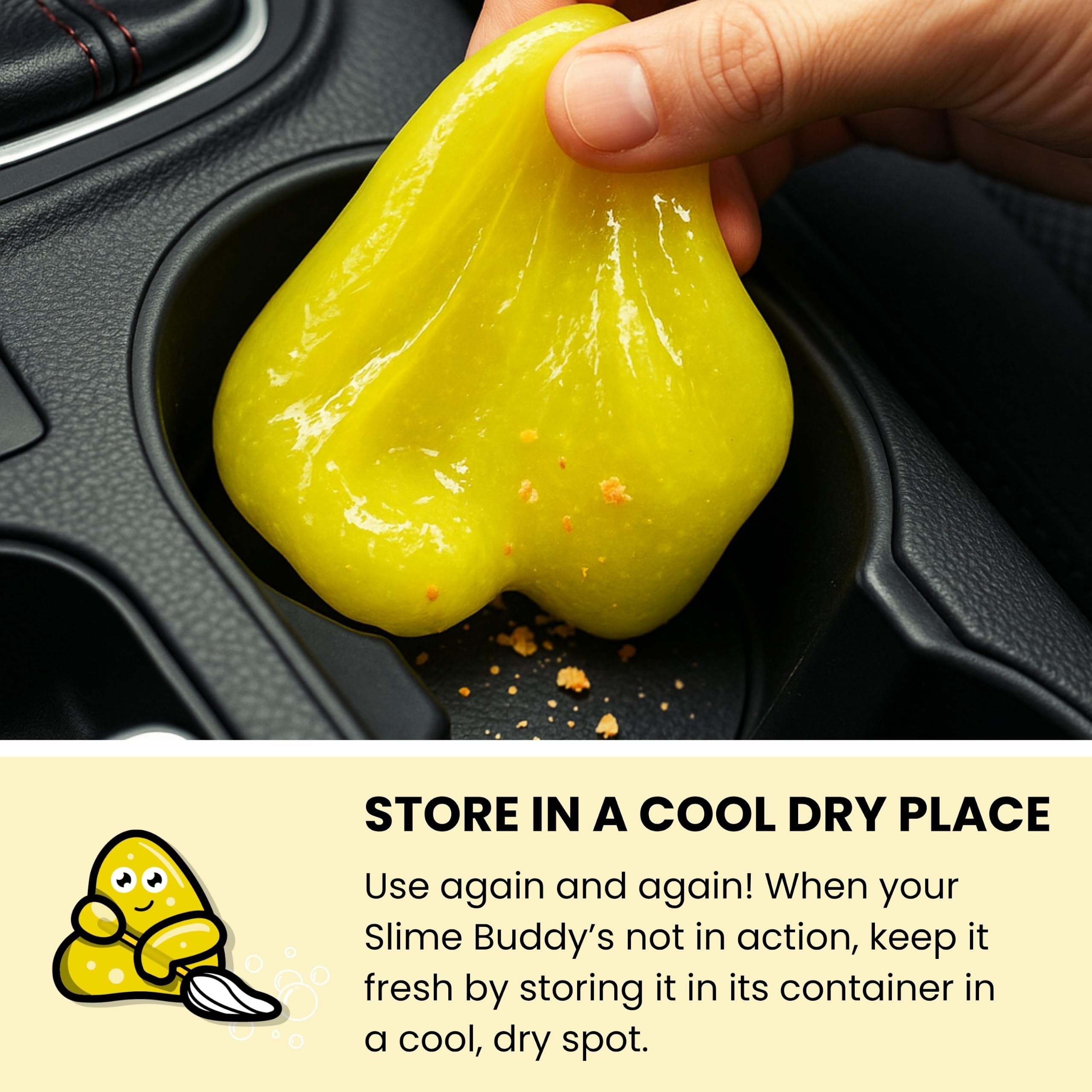 Slime Buddies Cleaning Putty Gel - Lemon Scented for Electronics & Car Interiors | Reusable 2