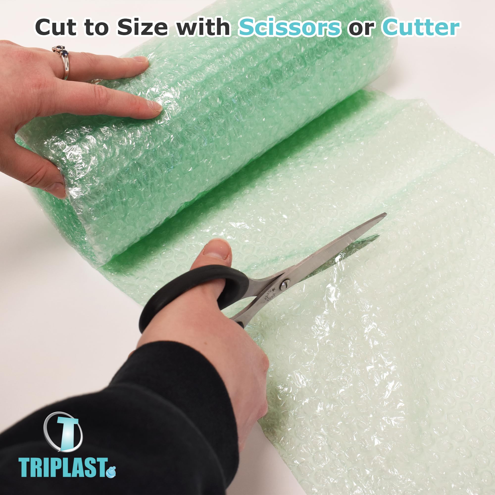 Triplast Biodegradable Bubble Wrap Roll - 400mm x 50m | Small 10mm Bubbles | Green 5