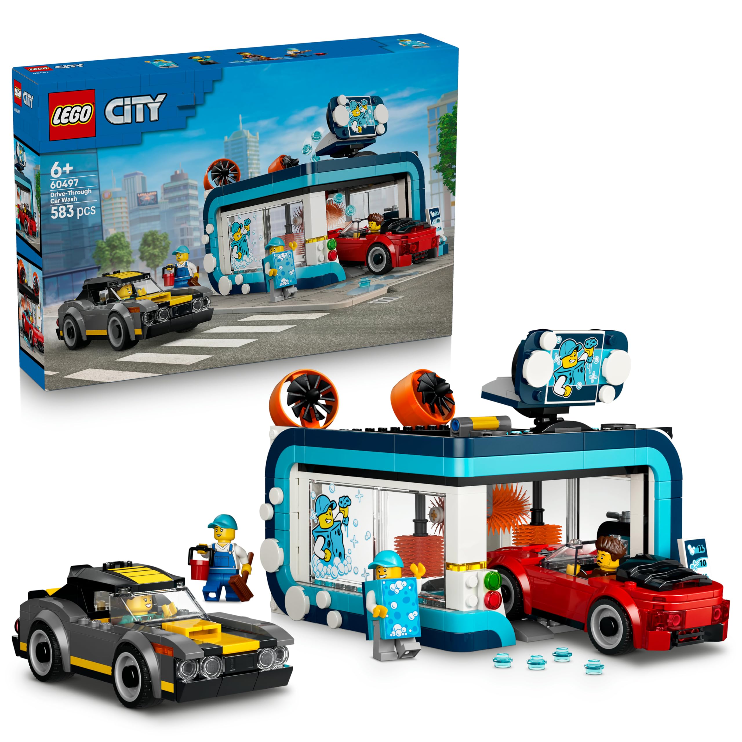 LEGO City Drive-Through Car Wash Toy Set 60497 with 2 Model Cars for Ages 6+ 1