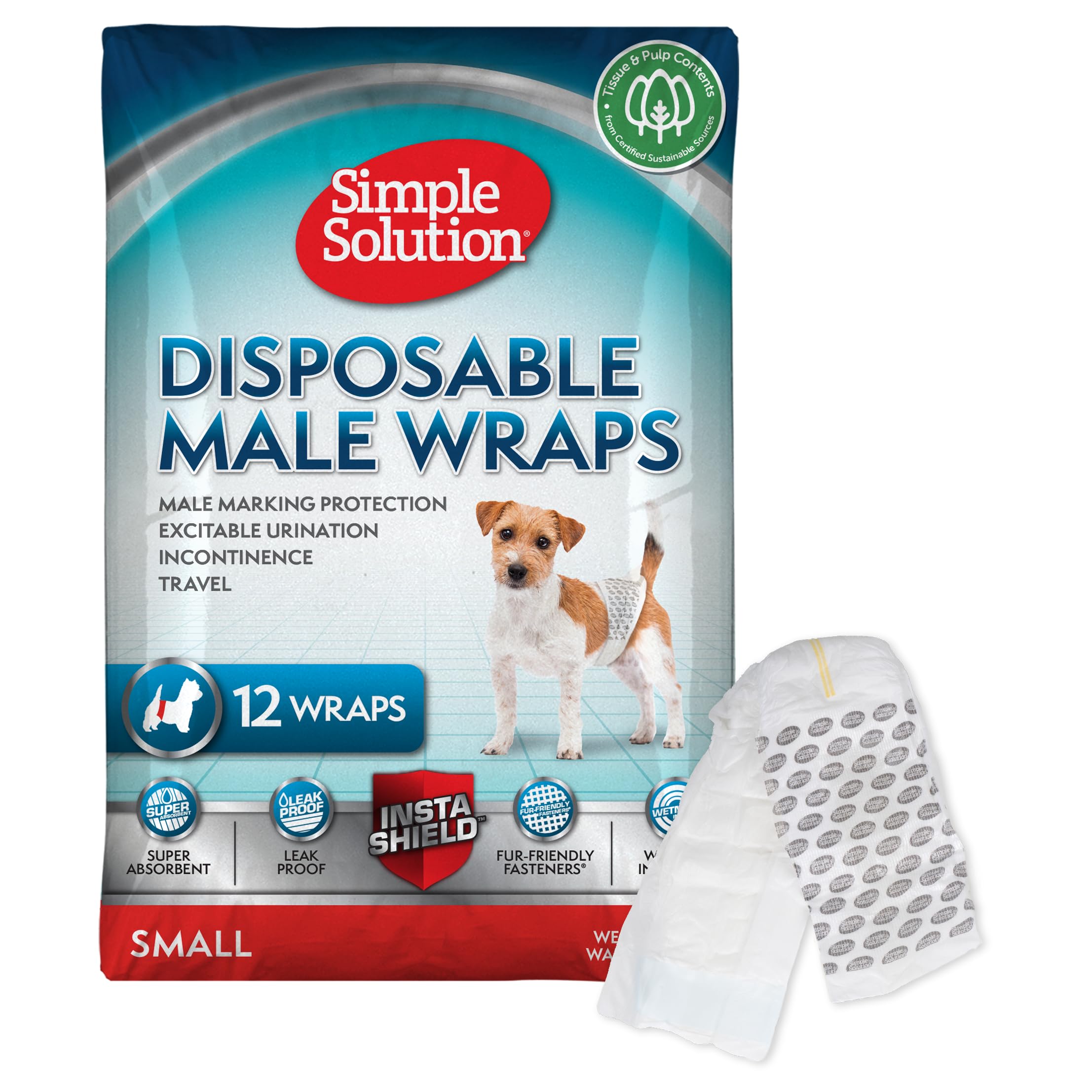 Simple Solution Disposable Male Dog Diapers - Small (4.5-11kg) | Leak-Proof Fit | 12 Count