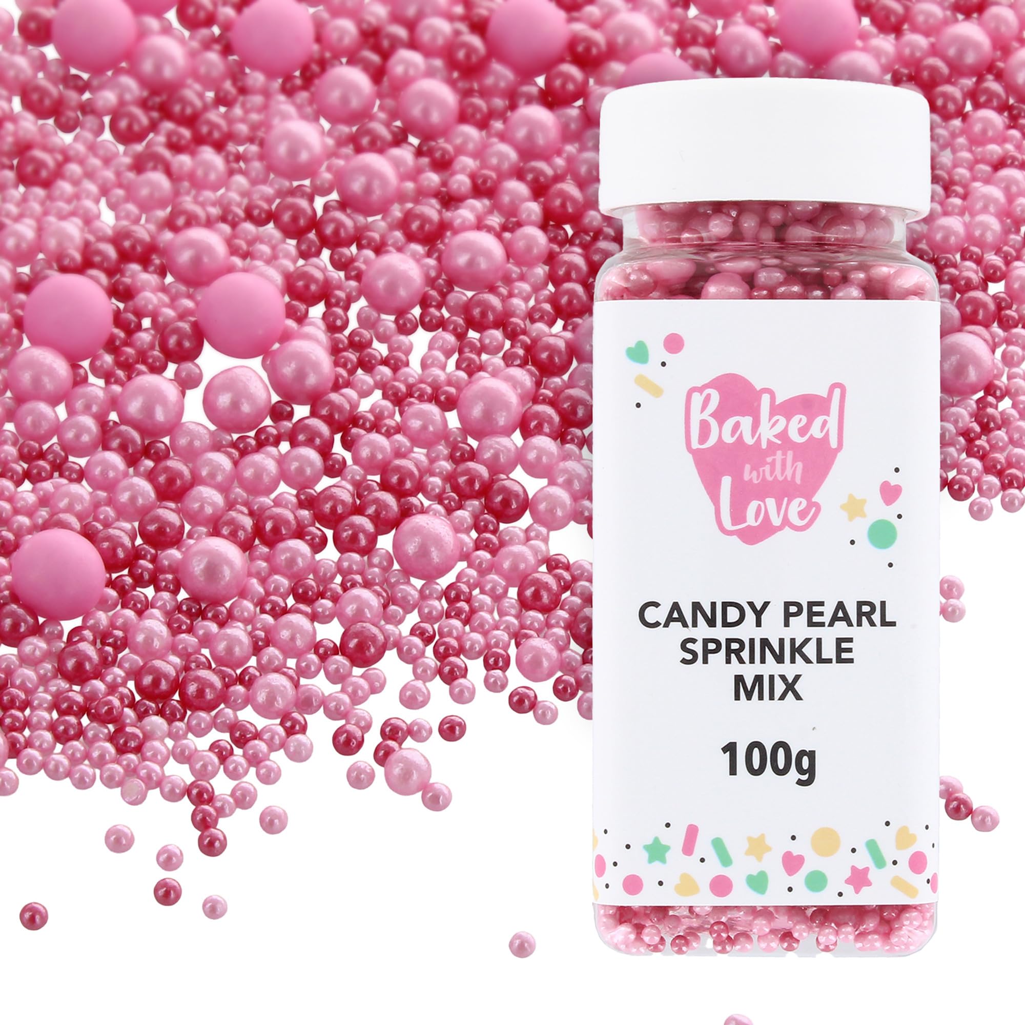 Baked with Love Candy Pearl Sprinkles - Pink Sugar Balls for Cakes | 100g Resealable Bottle