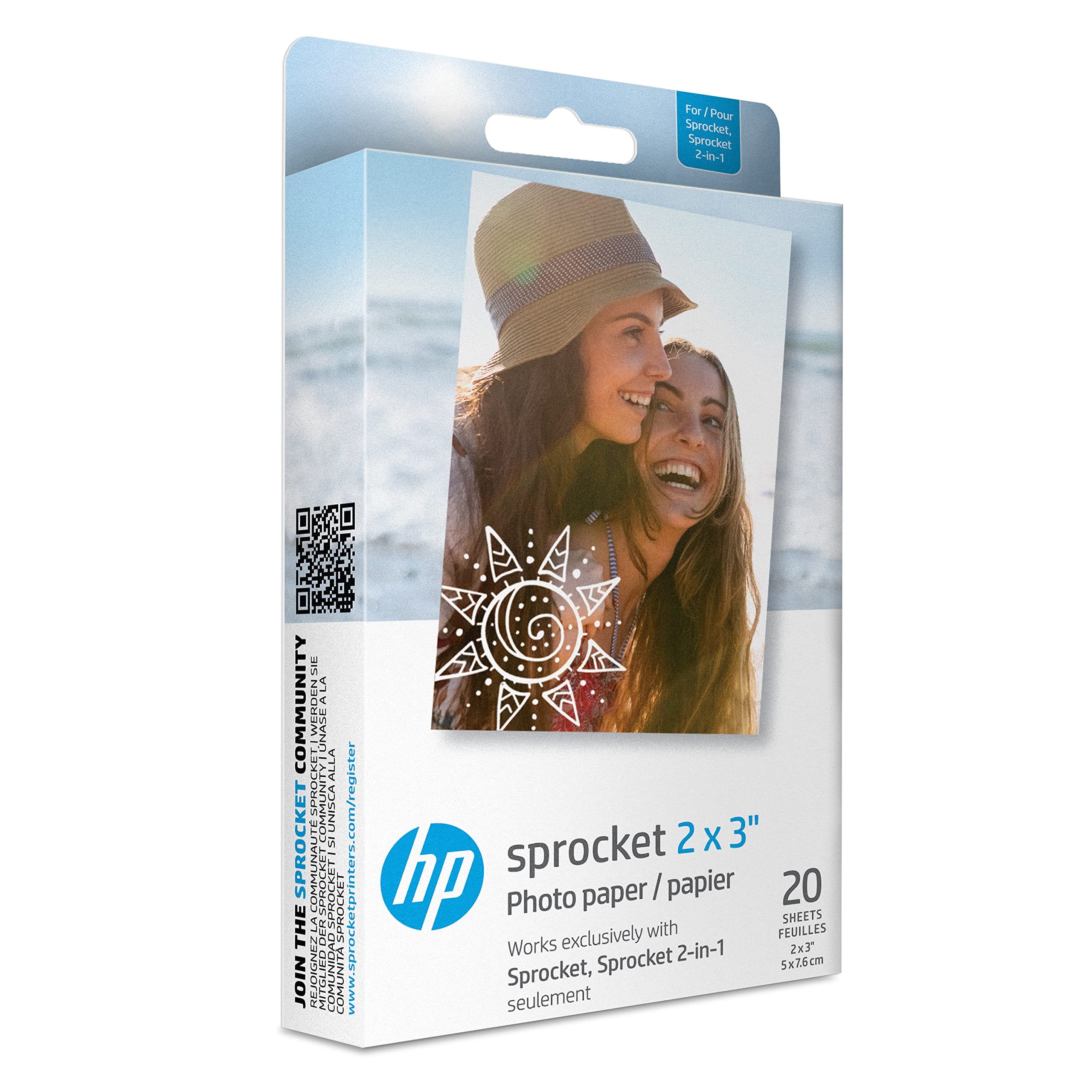 HP Sprocket 2x3 Premium Zink Sticky Back Photo Paper - 20 Sheets | Smudge & Water Resistant 1