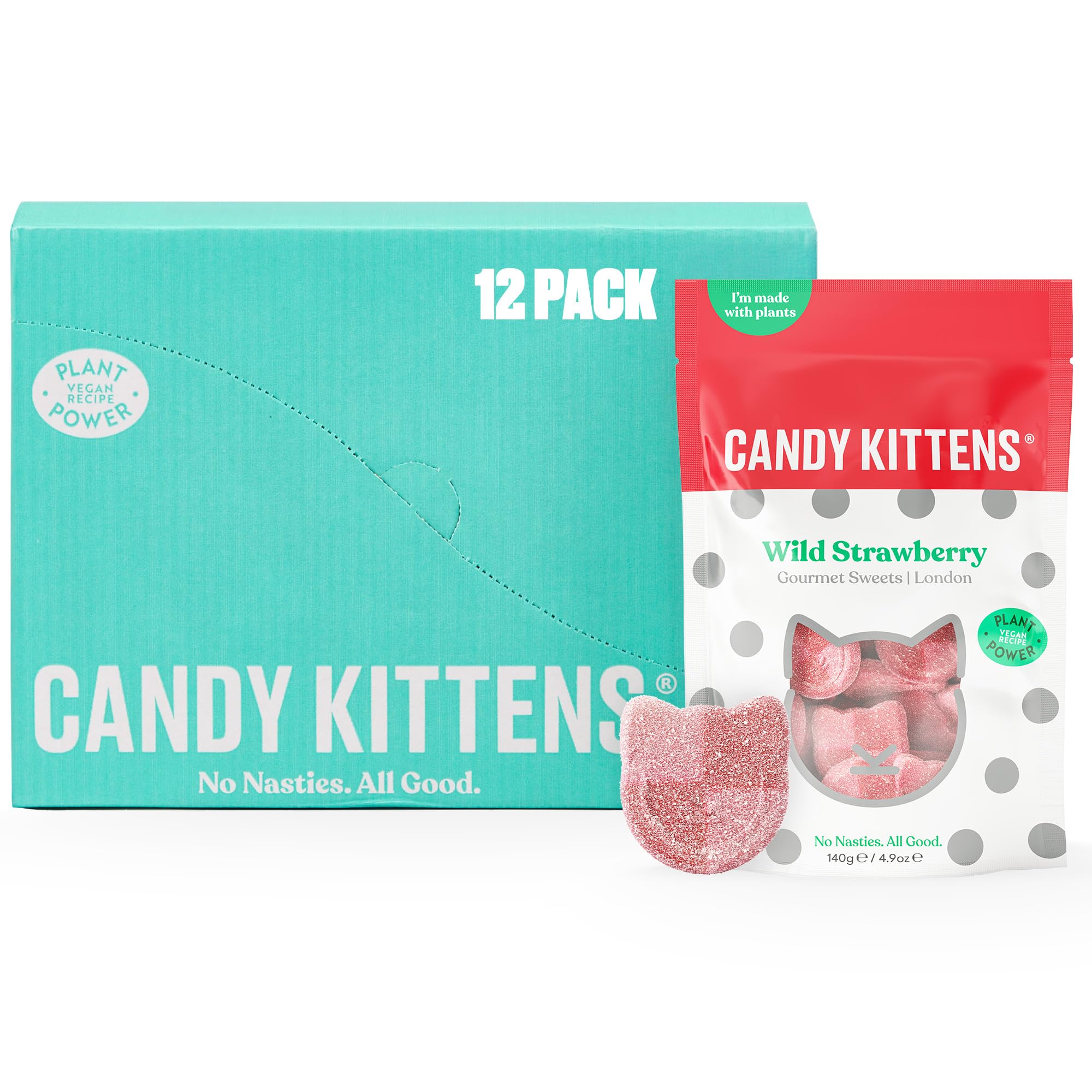 Candy Kittens Wild Strawberry Vegan Chewy Sweets – 54g (Pack of 12) 1