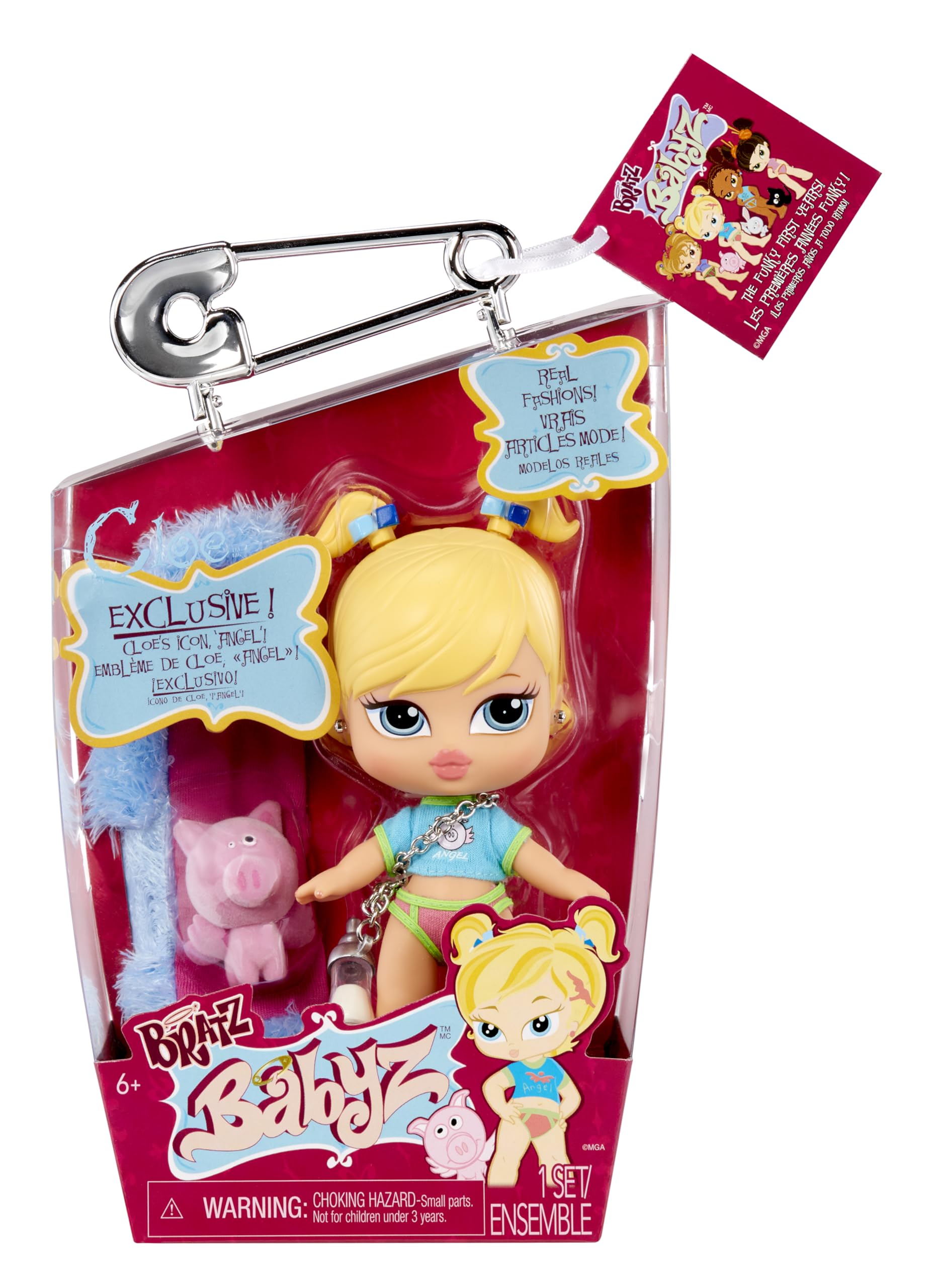 Bratz Babyz Collectible Fashion Doll - Cloe with Real Fashions, Flocked Pet & Baby Bottle Necklace - Ages 3+