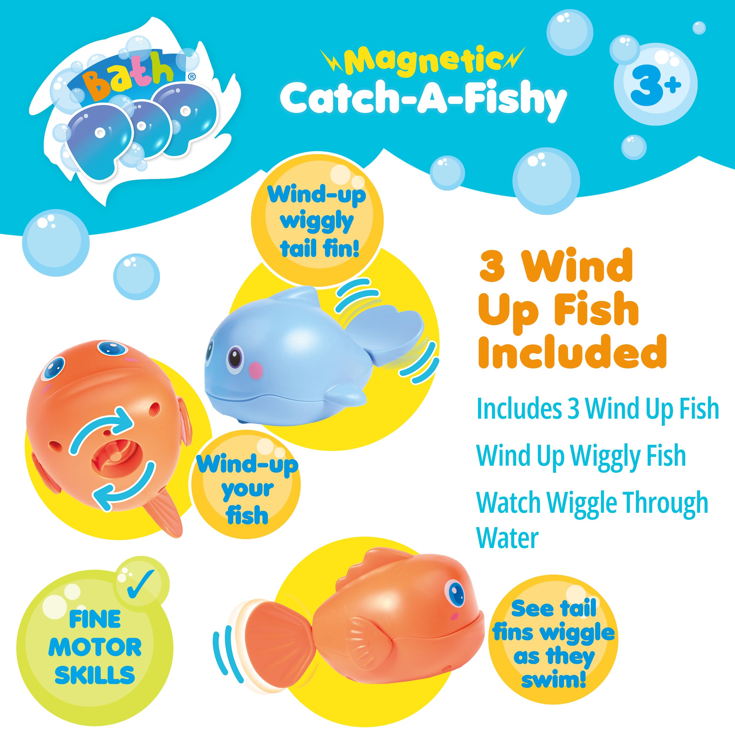 Bath Pop Magnetic Catch A Fishy Set - Floating Magnetic Fishing Game | 3 Wiggling Fish | Ages 3+ 6