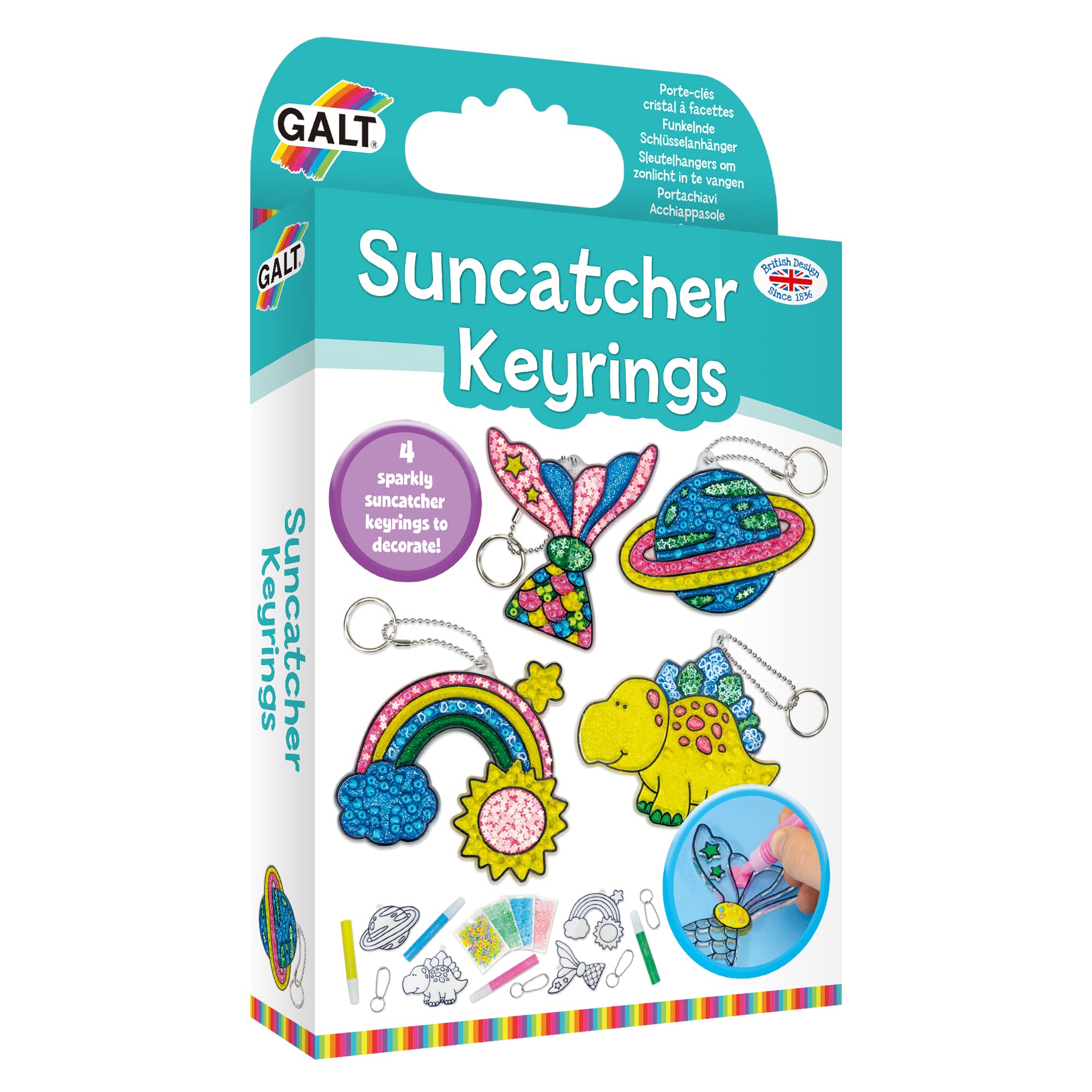 Galt Suncatcher Keyrings Craft Kit - Ages 6+ | Includes 4 Shapes & Paint