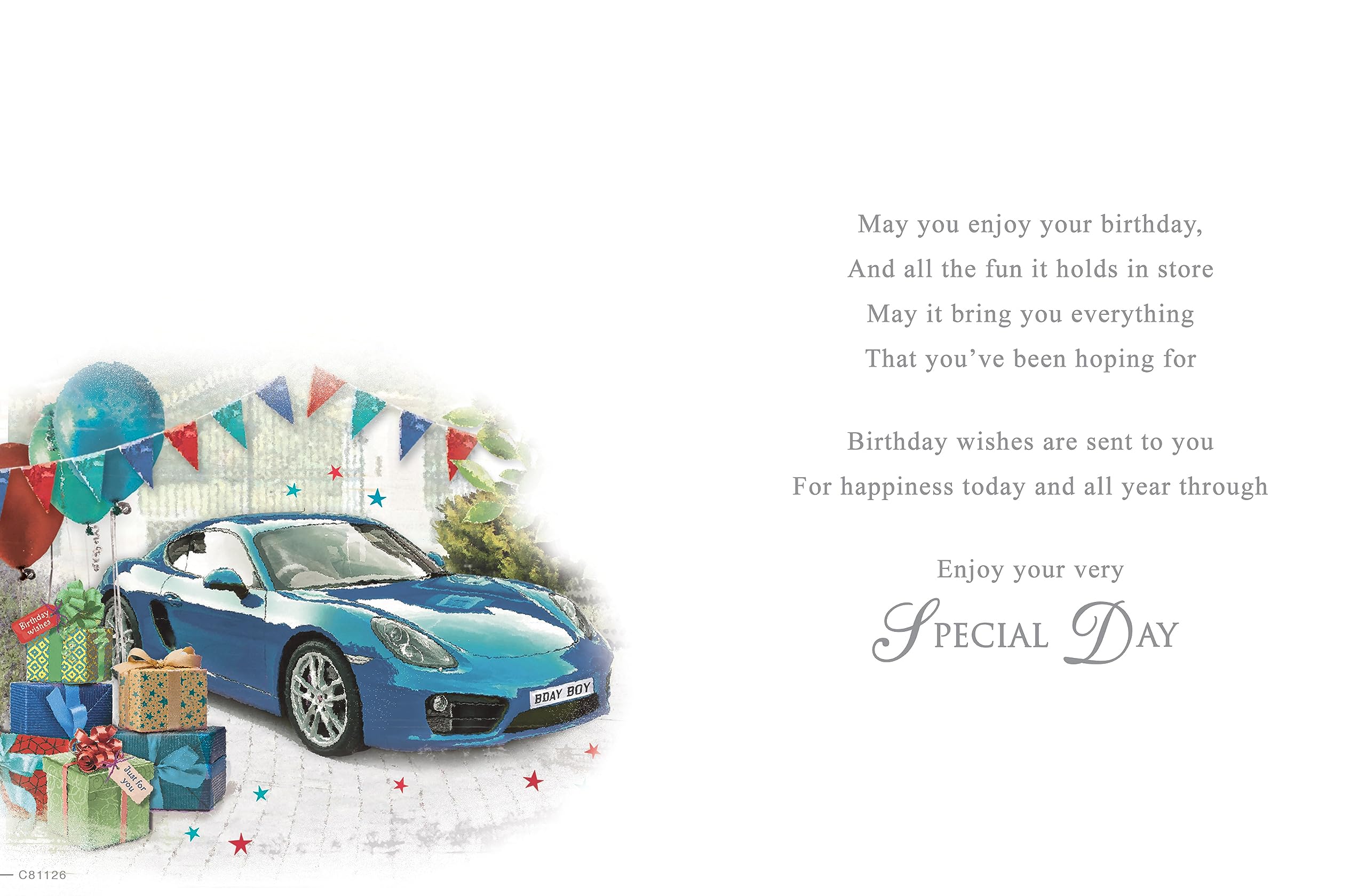 Regal Publishing Traditional Birthday Card for Son In Law | Blue Sports Car Design | 8 x 6 Inch