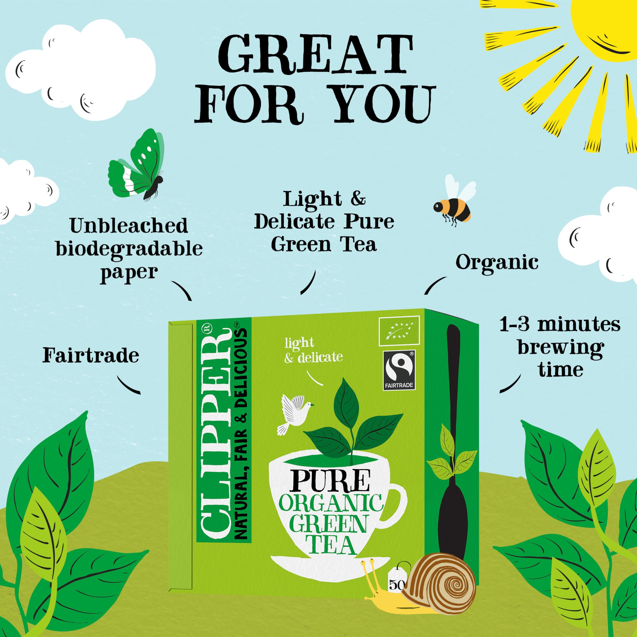 Clipper Natural, Fair & Delicious Organic Pure Green Tea Bags - 50 Count, Antioxidant Source