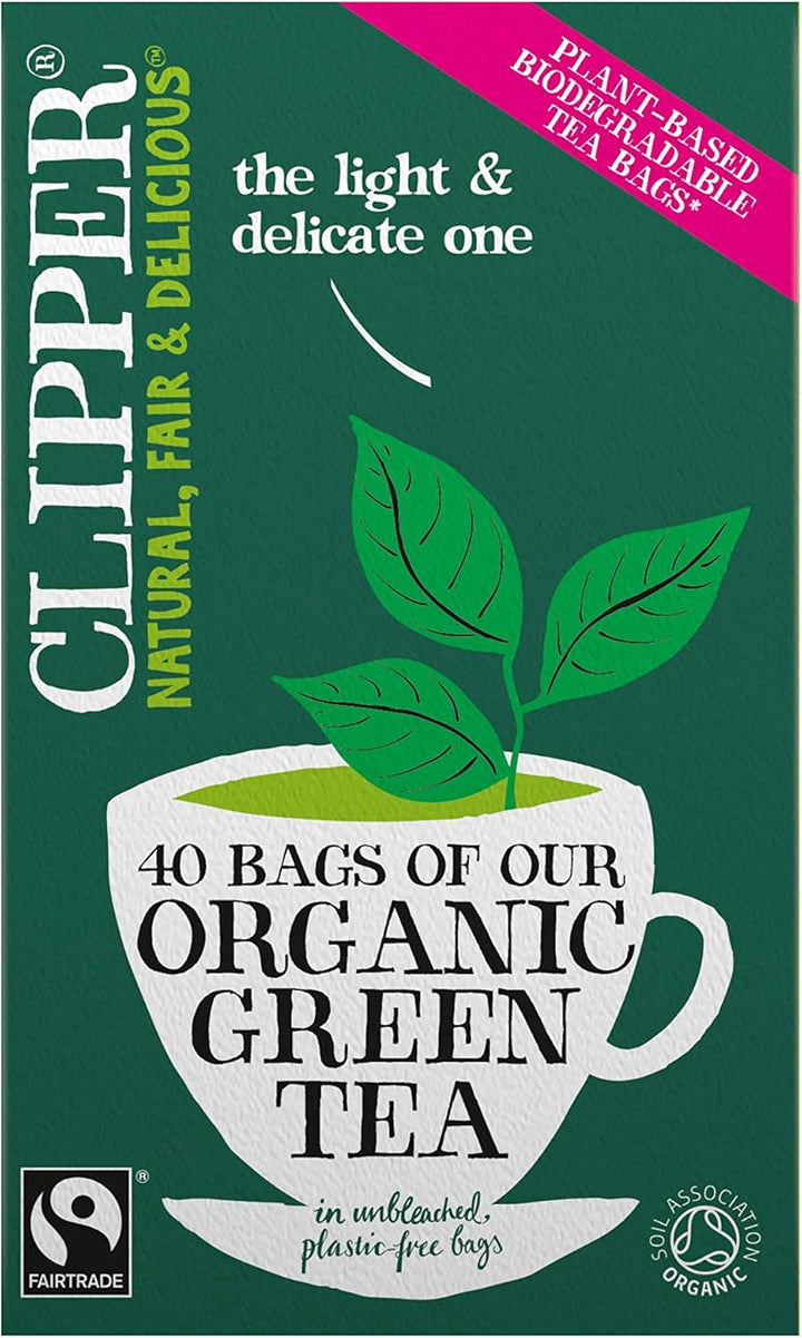 Clipper Organic Pure Green Tea Bags - Box of 40 Fairtrade & Biodegradable Tea Bags