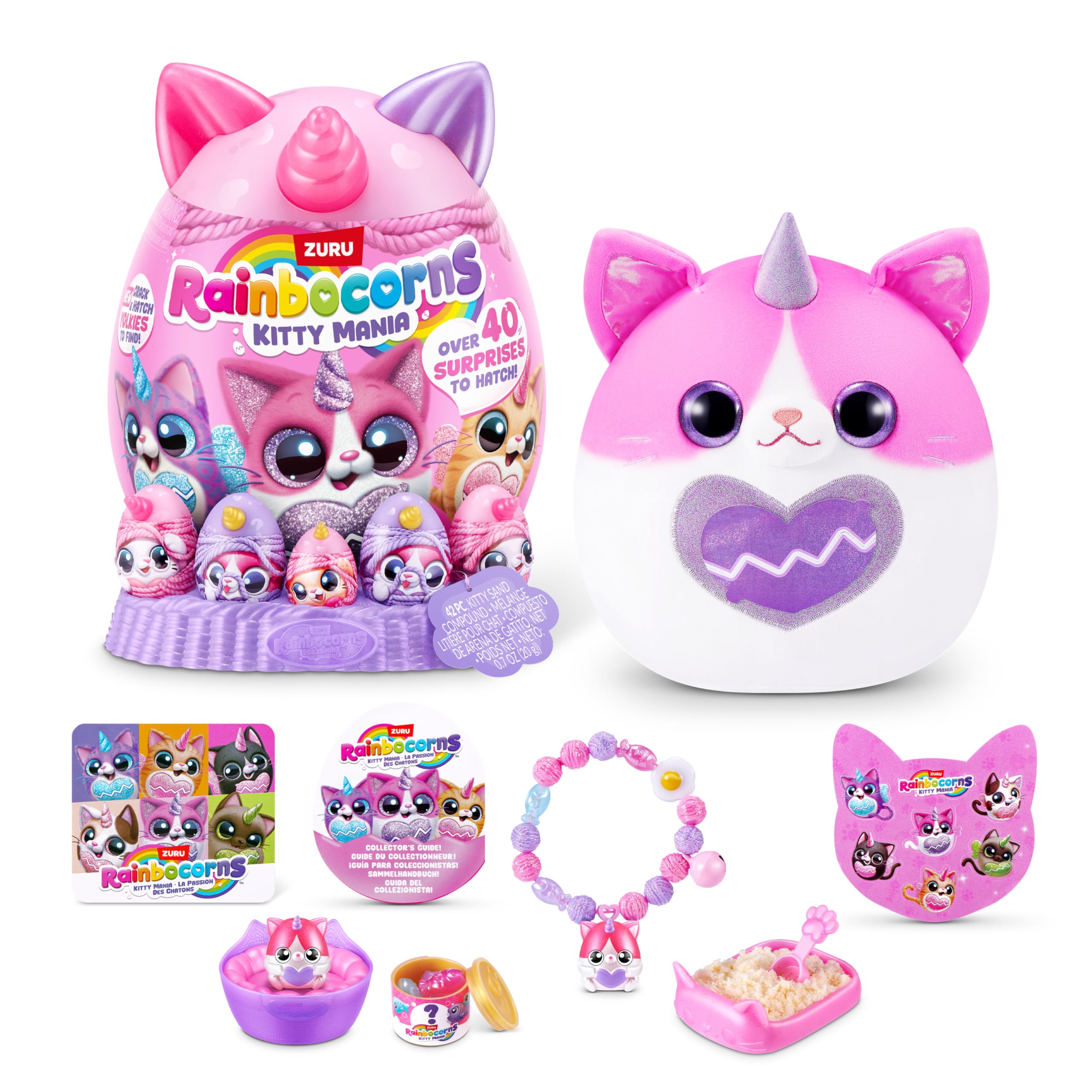 Rainbocorns Kitty Mania Plush Toy - Purrl Cat | 40+ Surprises | Ages 3+