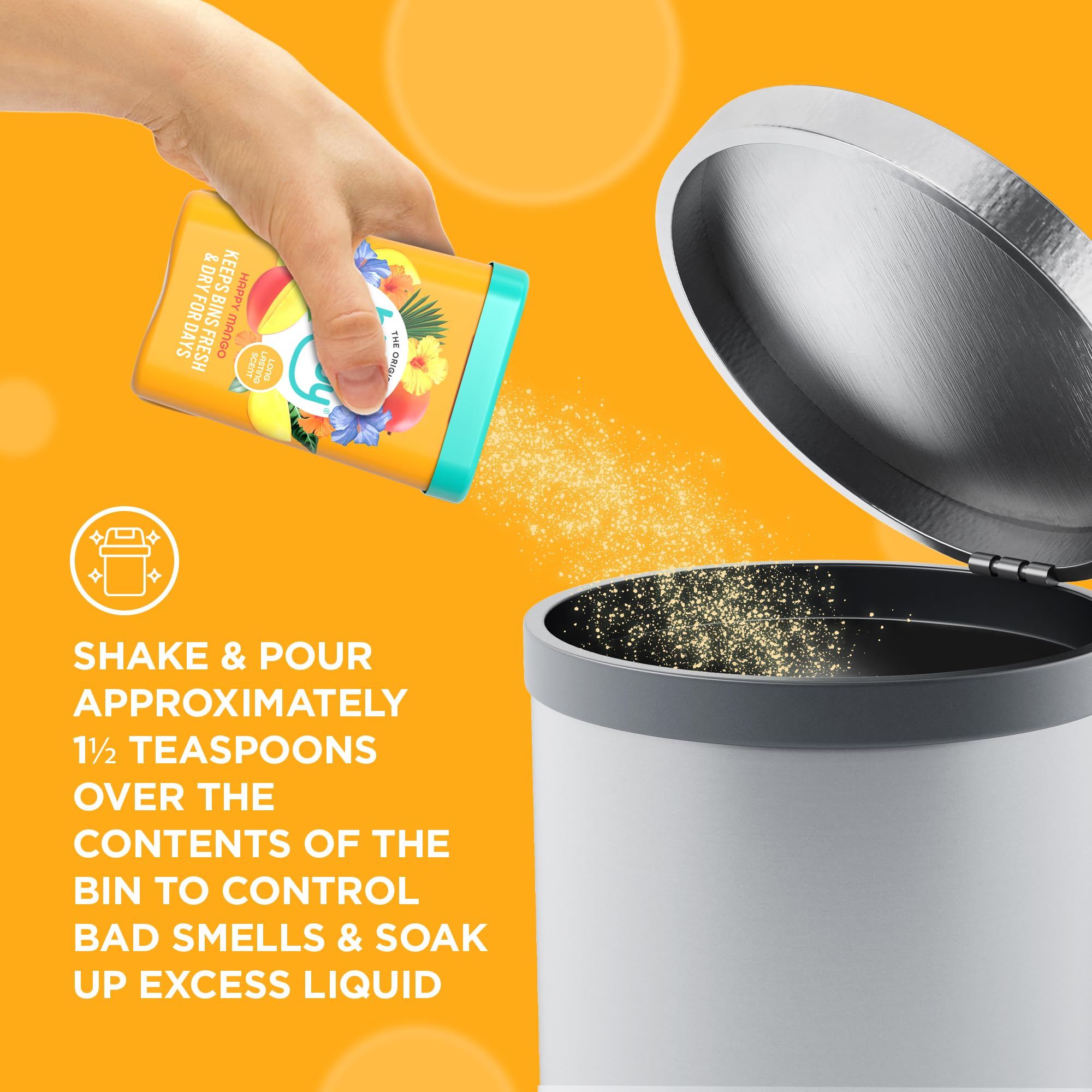 Bin Buddy Happy Mango Bin Deodoriser Powder - Pack of 3 | Absorbs Mess | Eliminates Odour 5