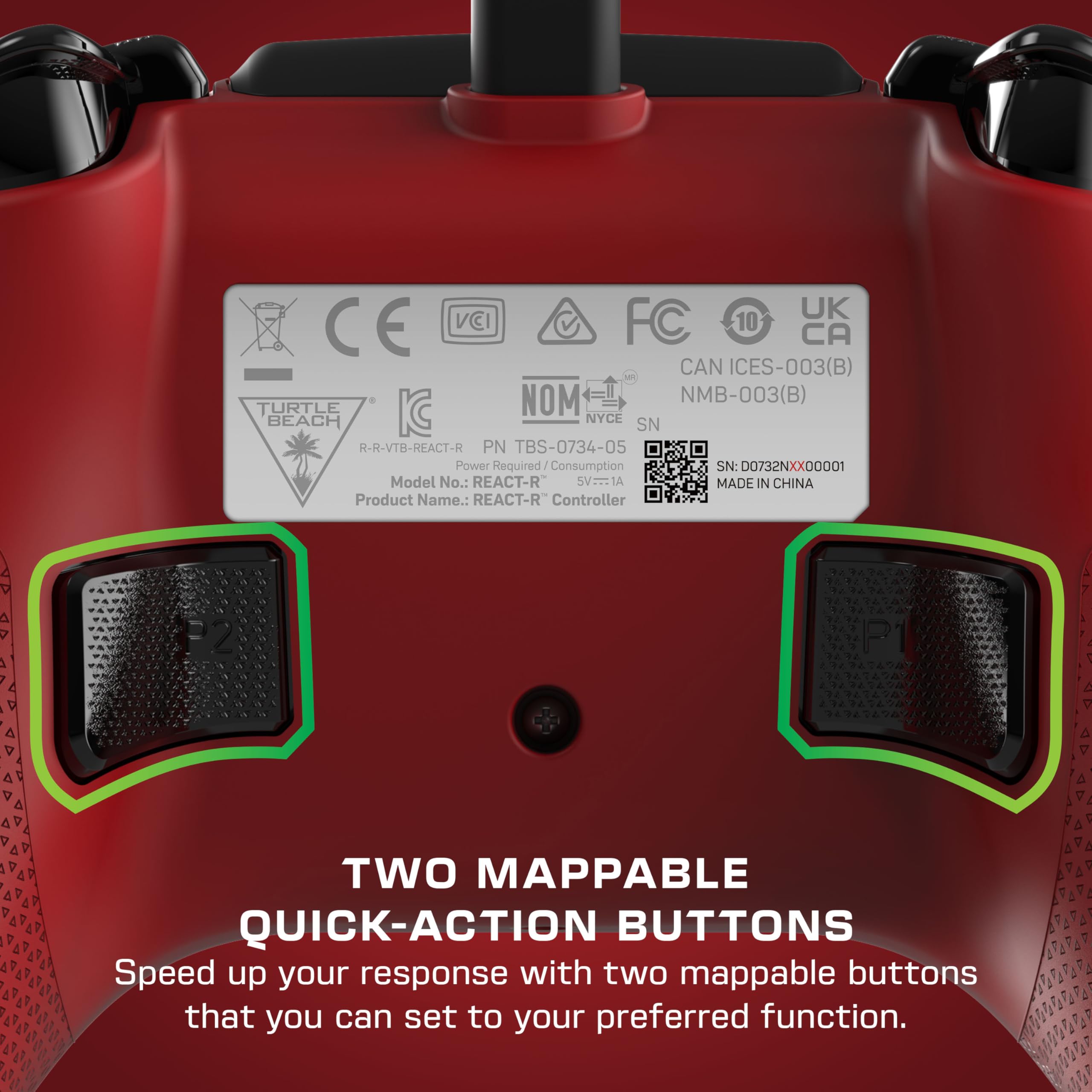 Turtle Beach REACT-R Red Wired Gaming Controller for Xbox Series X|S, Xbox One & PC - Officially Licensed 6