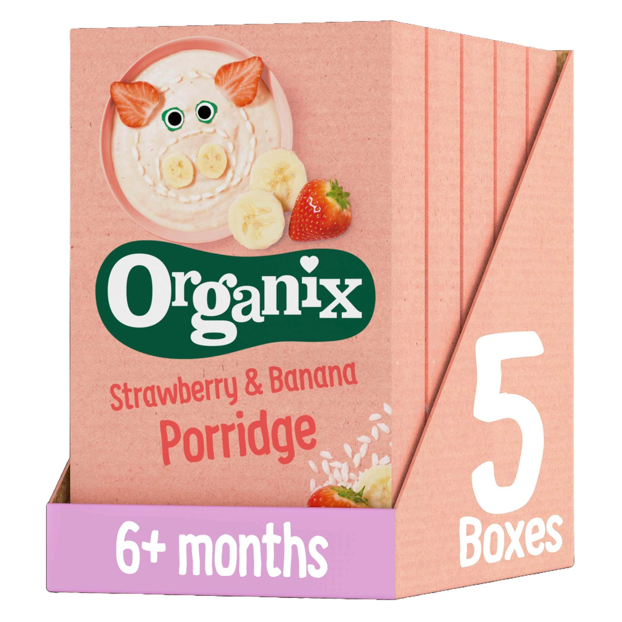 Organix Strawberry & Banana Organic Baby Porridge - 6+ Months, 120 g (Pack of 5) 1