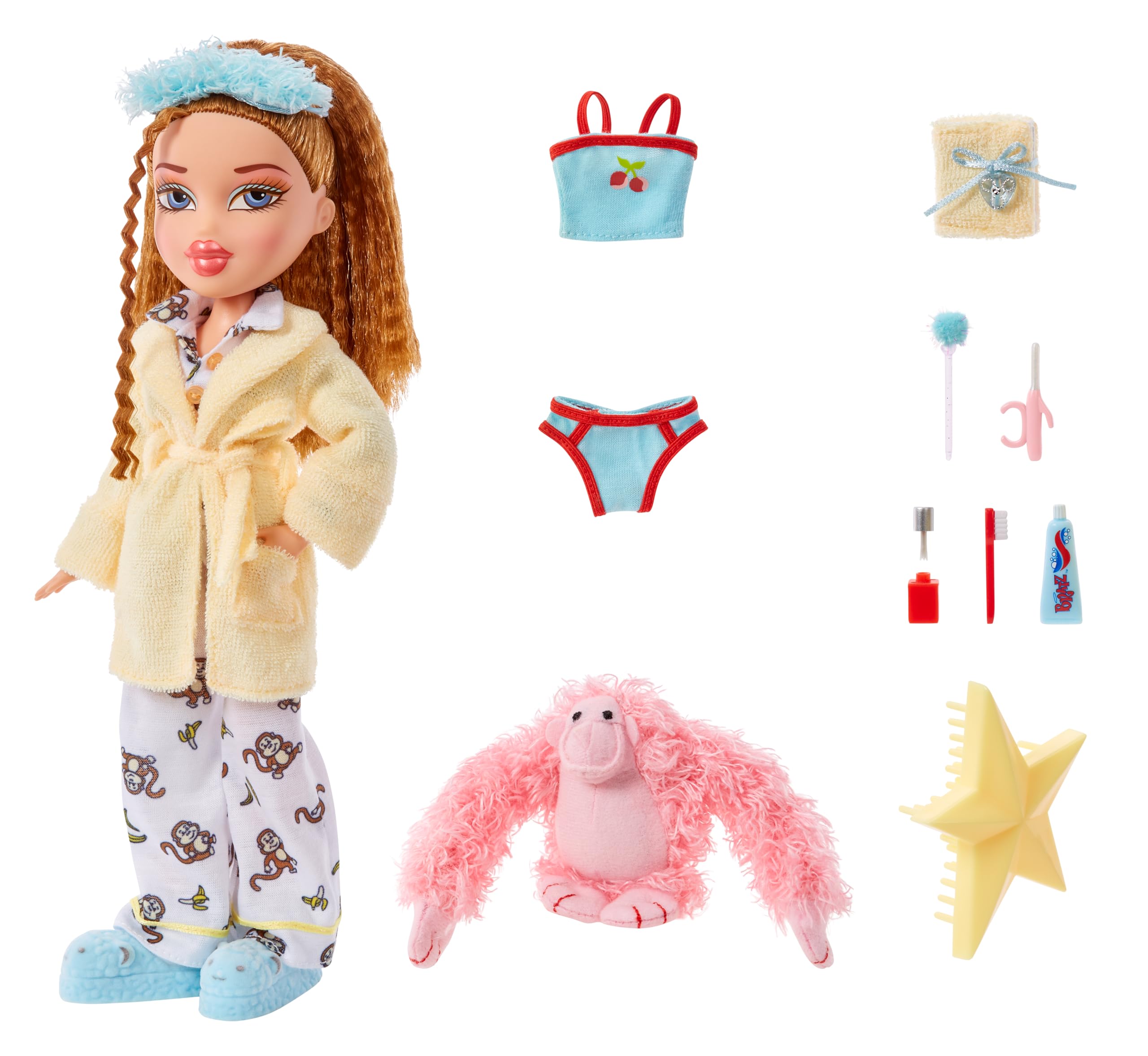 Bratz Slumber Party Fashion Doll - Meygan | 2 Outfits | Includes Plush Gorilla | Ages 6+ 2