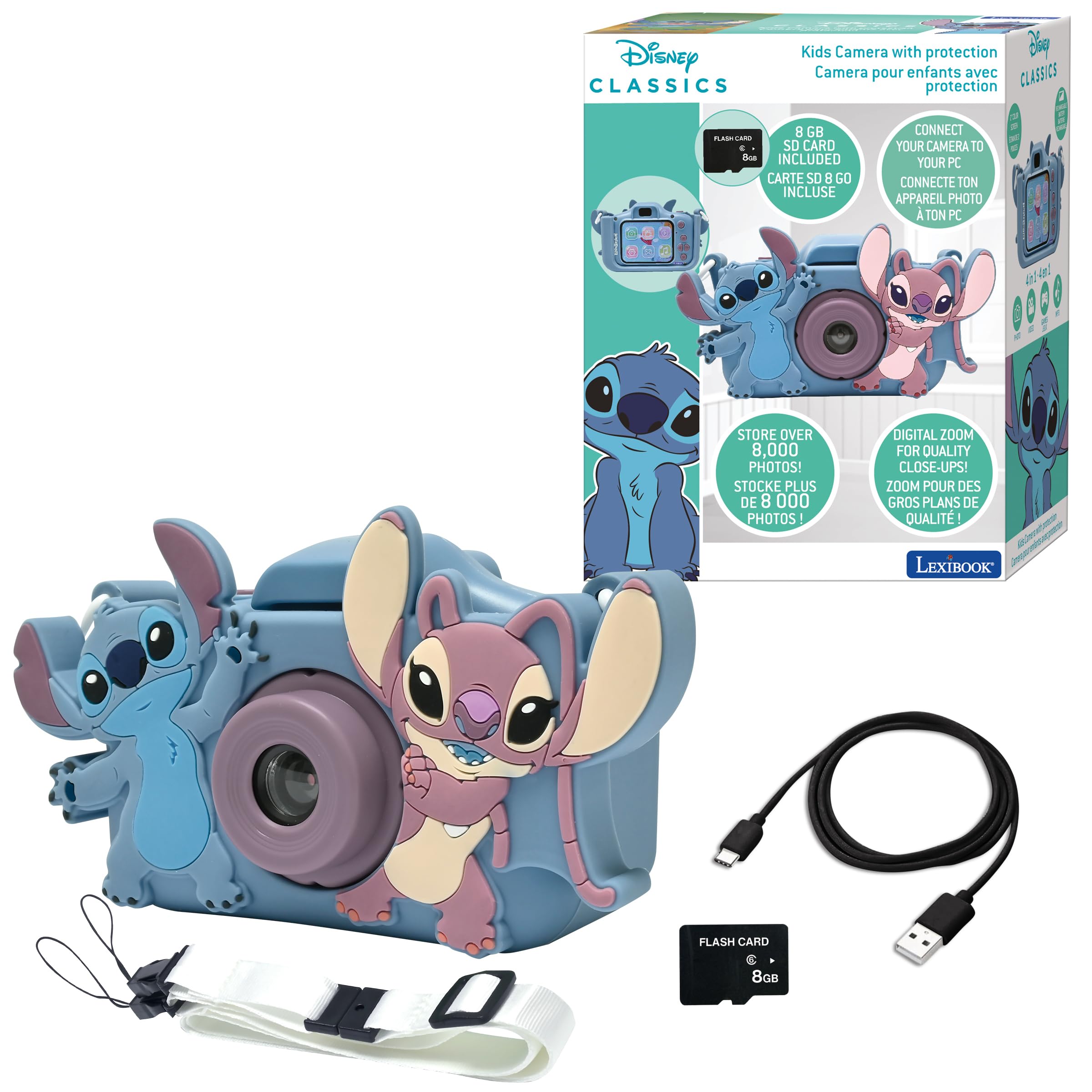 Lexibook DJ078D Disney Stitch 4-in-1 Kids Digital Camera with 8GB Card, MP3 Player & Games