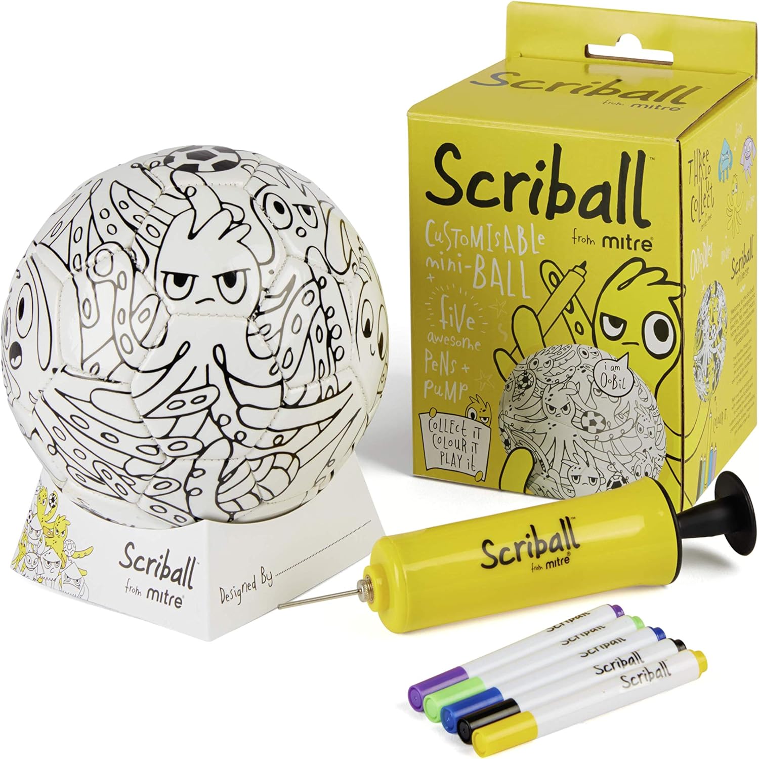 Mitre Scriball Ooodles Mini Football with Colouring Pens - Personalisable Toy for Kids 1