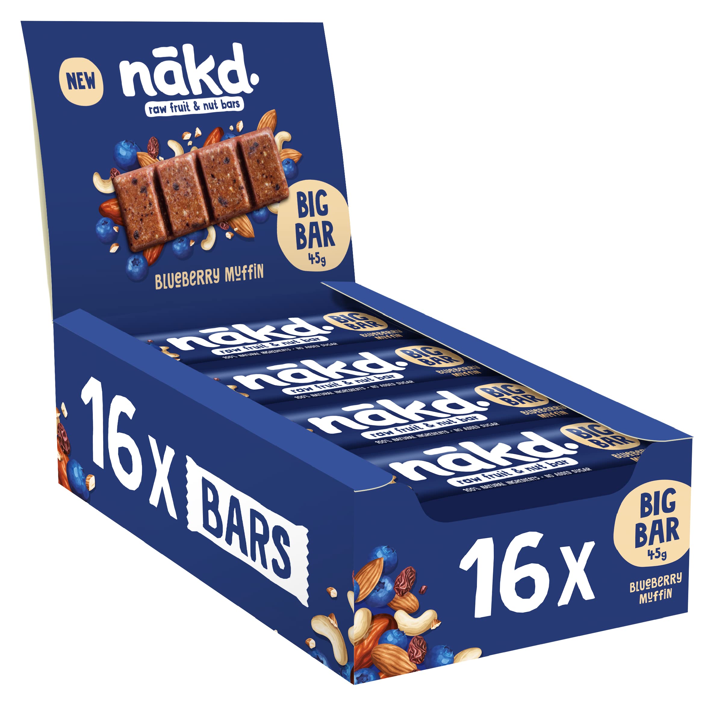 Nakd Blueberry Muffin Raw Fruit & Nut Bar - Vegan, Gluten Free, No Added Sugar, 45g 1