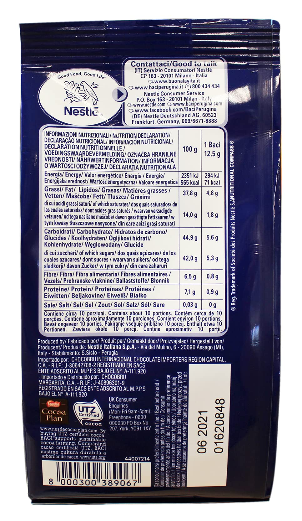 Baci Original Dark Chocolate Praline Truffles with Hazelnut - 125 g Bag