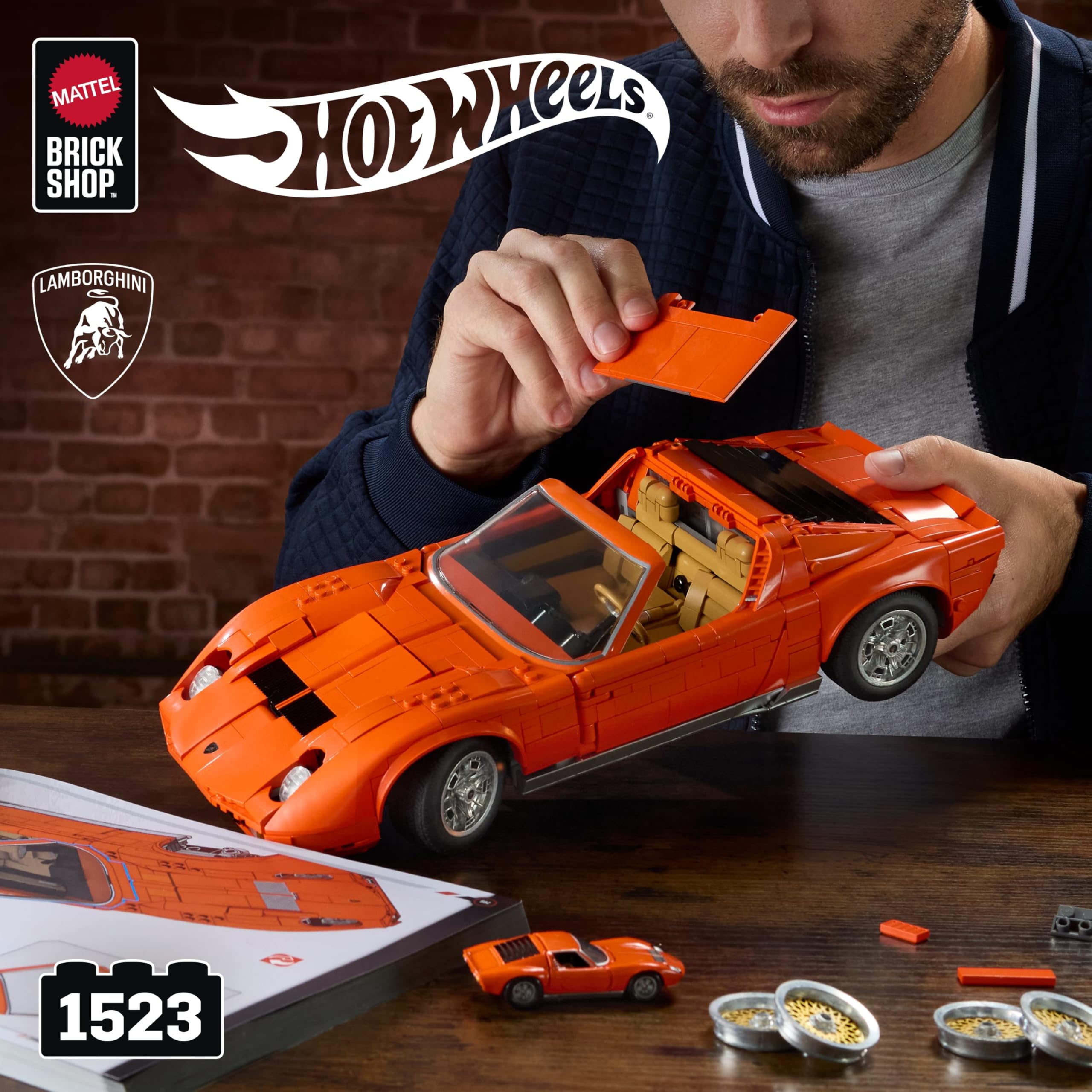 Mattel Brick Shop Hot Wheels Premium Series Building Set - 1:12 Lamborghini Miura P400 SV | Metal Parts | Custom Decals 2