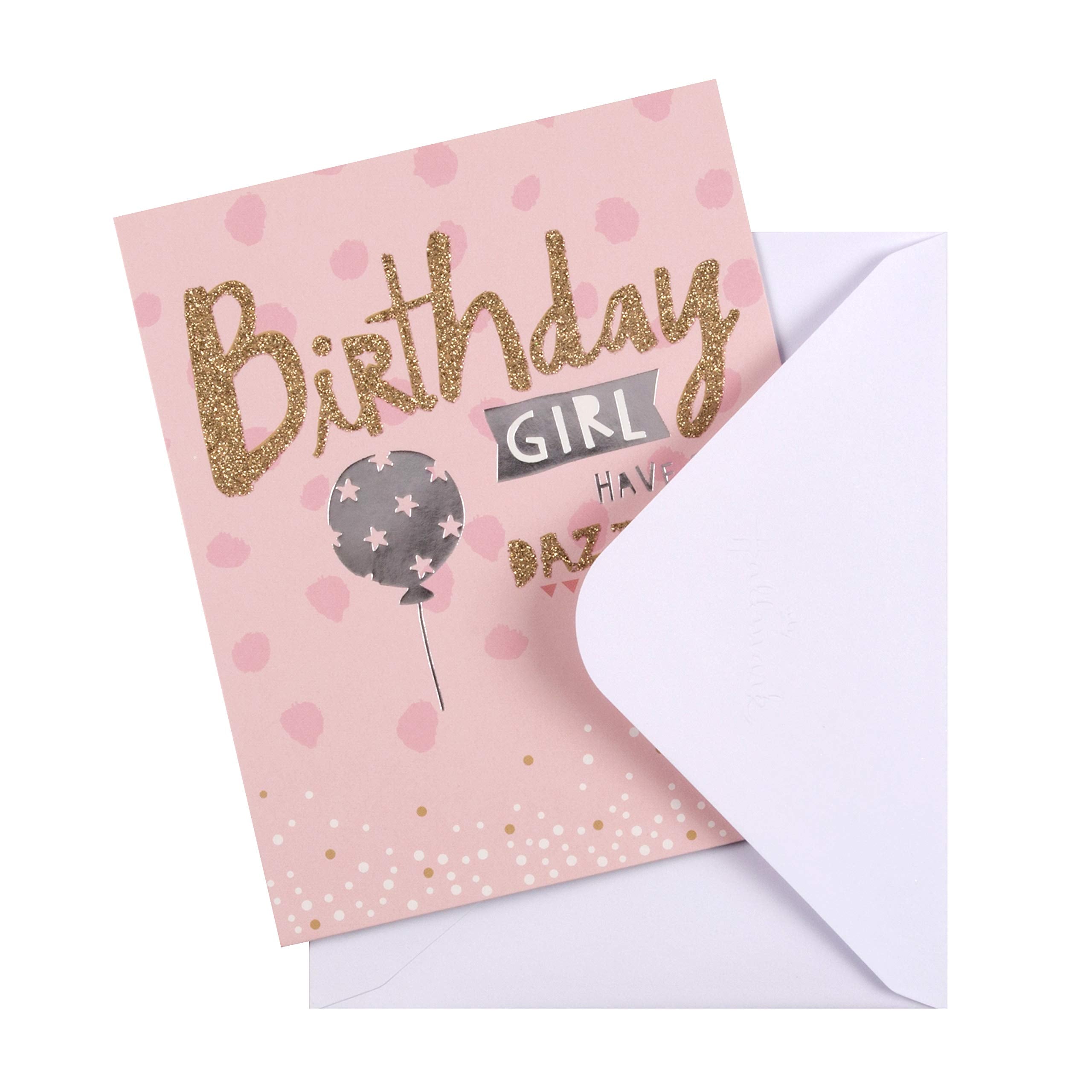 Hallmark Birthday Girl Card - Pink Design with Gold Glitter and Silver Foil Accents | 16.2 cm x 13.5 cm