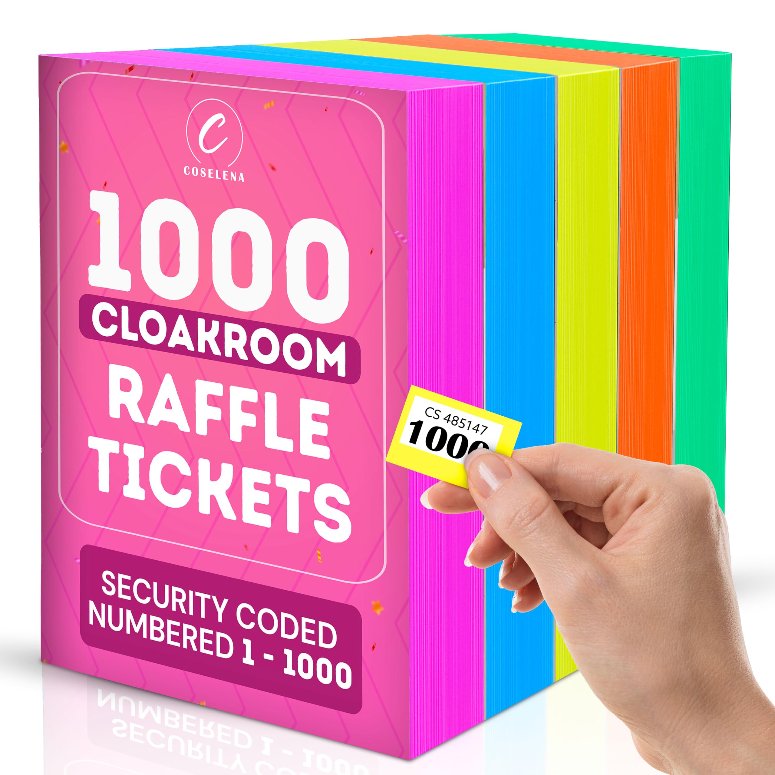 Coselena 5-Pack Numbered Cloakroom & Raffle Ticket Books – 1-1000, Assorted Colours 1