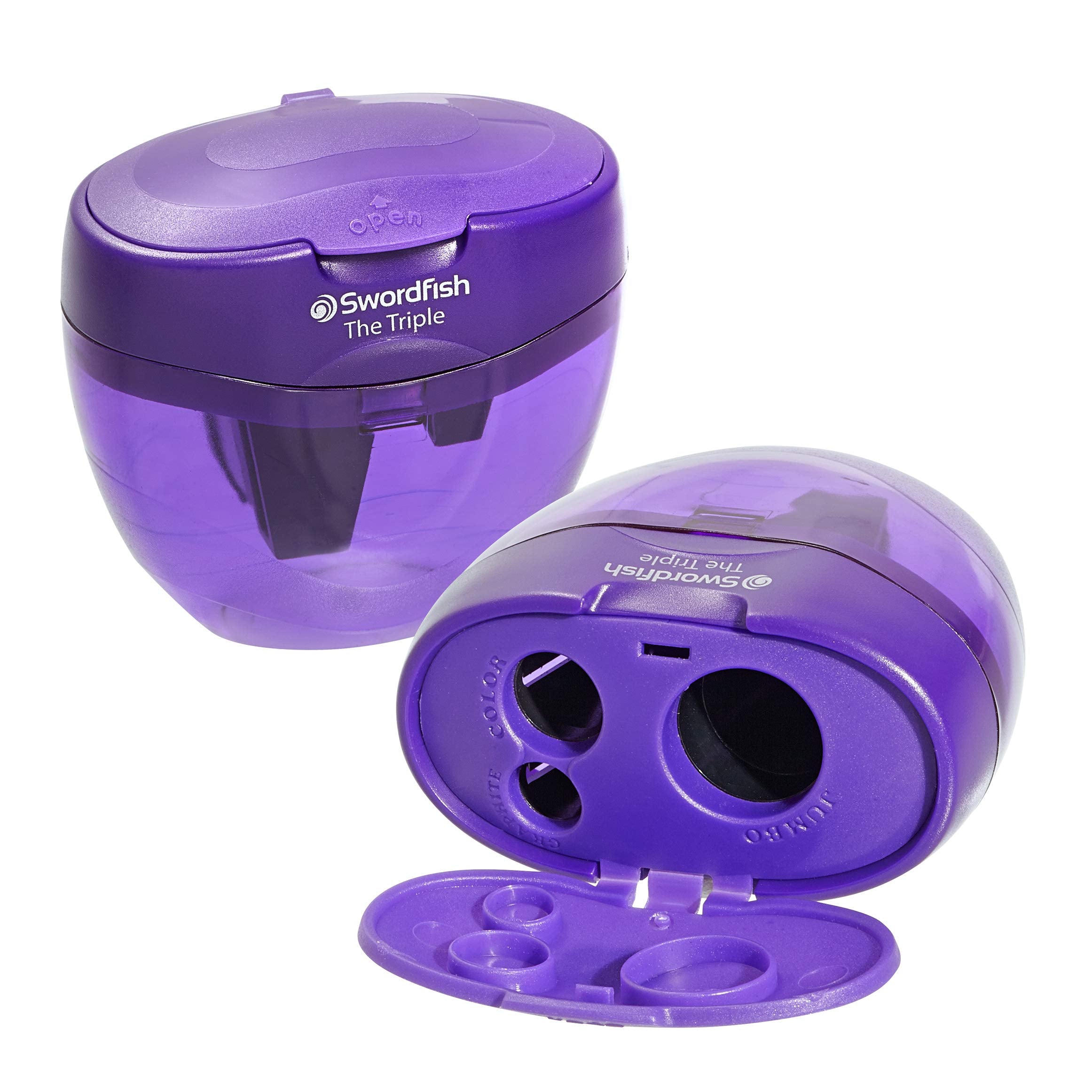 Swordfish The Triple Pencil Sharpener - 3 Holes for 8mm, 11mm, 16mm Pencils/Crayons | Mess-Free Canister 1