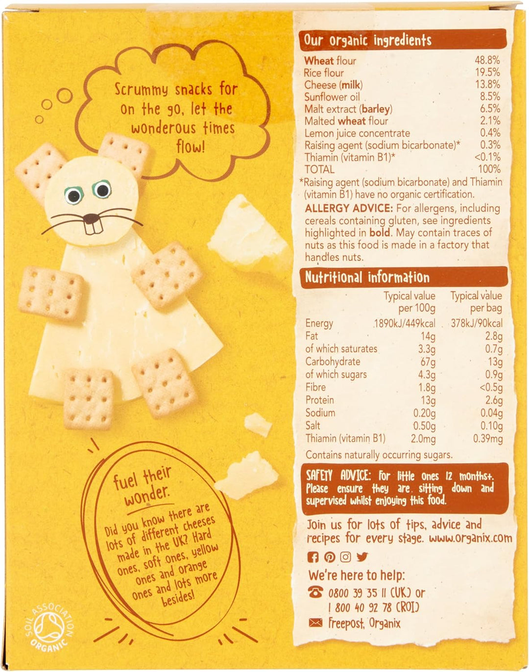 Organix Mini Organic Cheese Crackers Toddler Snack 12+ Months, 4x20g Multipack