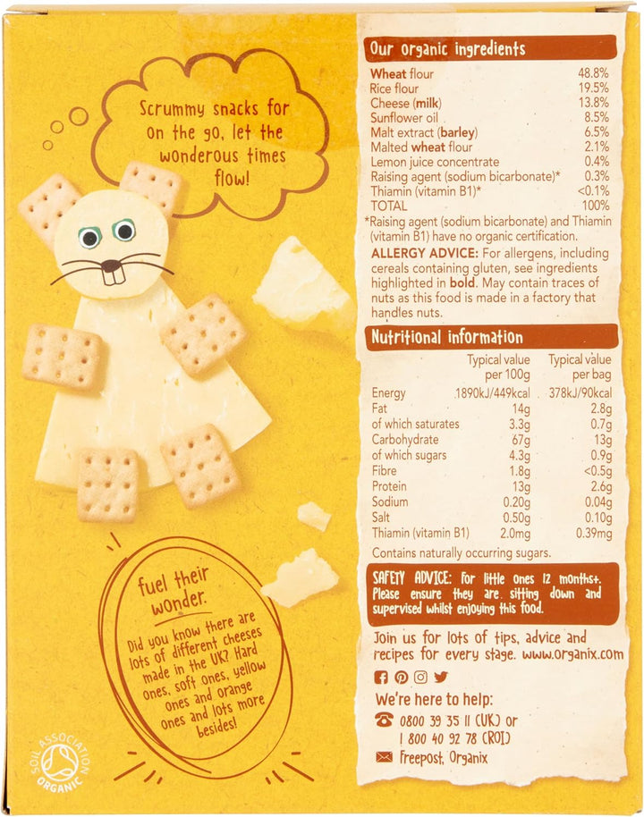 Organix Mini Organic Cheese Crackers Toddler Snack 12+ Months, 4x20g Multipack