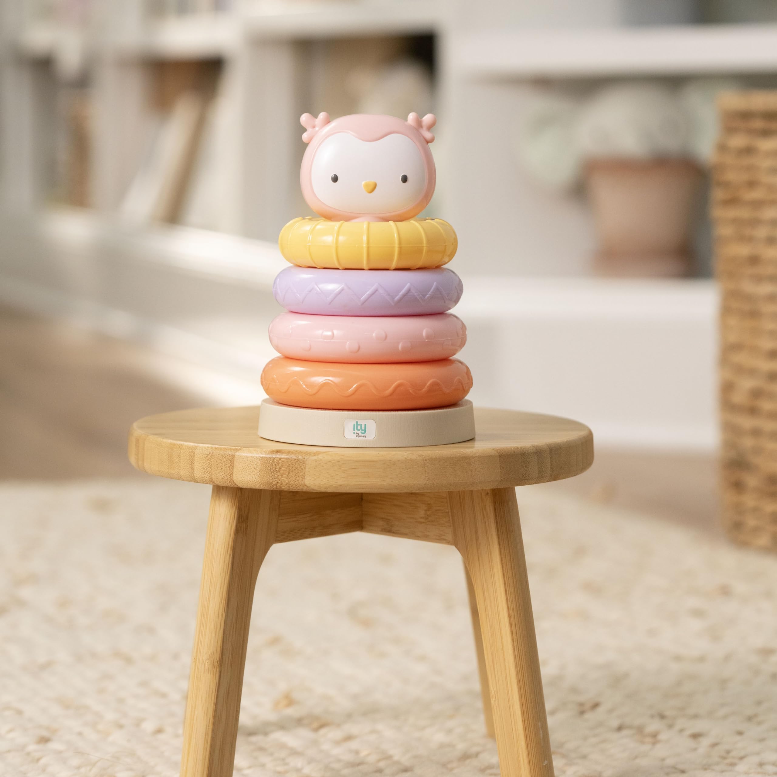 Ingenuity ity Cutie Stacks - Nally the Owl Stacking Toy for Babies 6+ Months