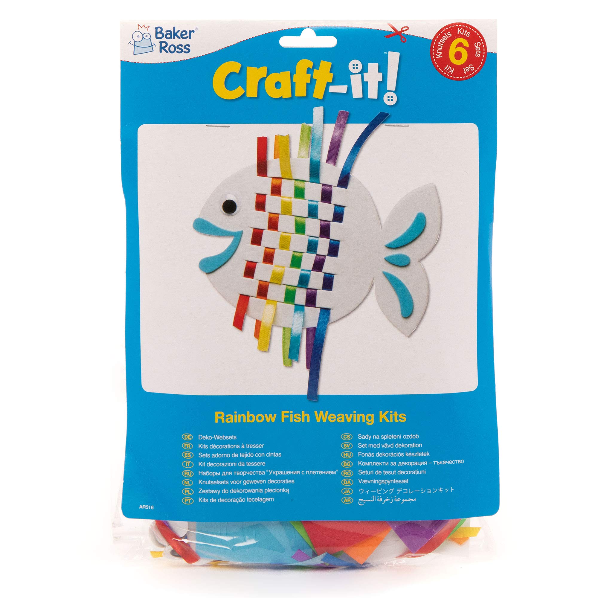 Baker Ross Rainbow Fish Weaving Craft Kits for Kids - Introduction to Weaving, 6 Pack 6