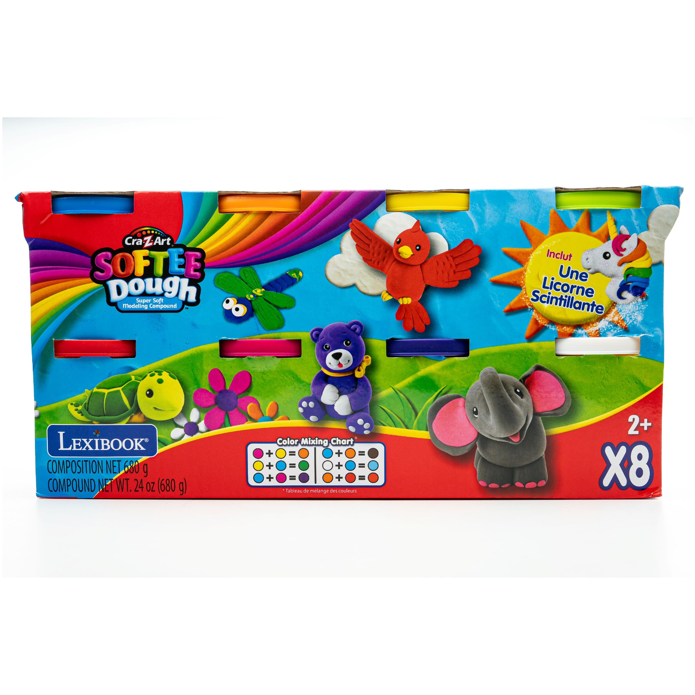 LEXIBOOK Soft Malleable Modeling Dough - 8 Vibrant Colors | 113g Jars | Ages 3+ 5