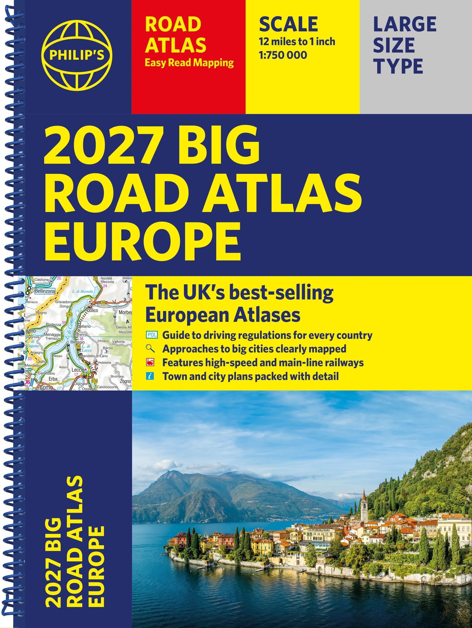 Philip's 2027 Big Road Atlas of Europe - Easy-Read Mapping | A3 Spiral Edition 1