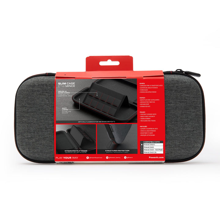 PowerA Slim Case for Nintendo Switch 2 - Grey, Officially Licensed, Holds 10 Games, Padded Screen Protector, Built-in Stand
