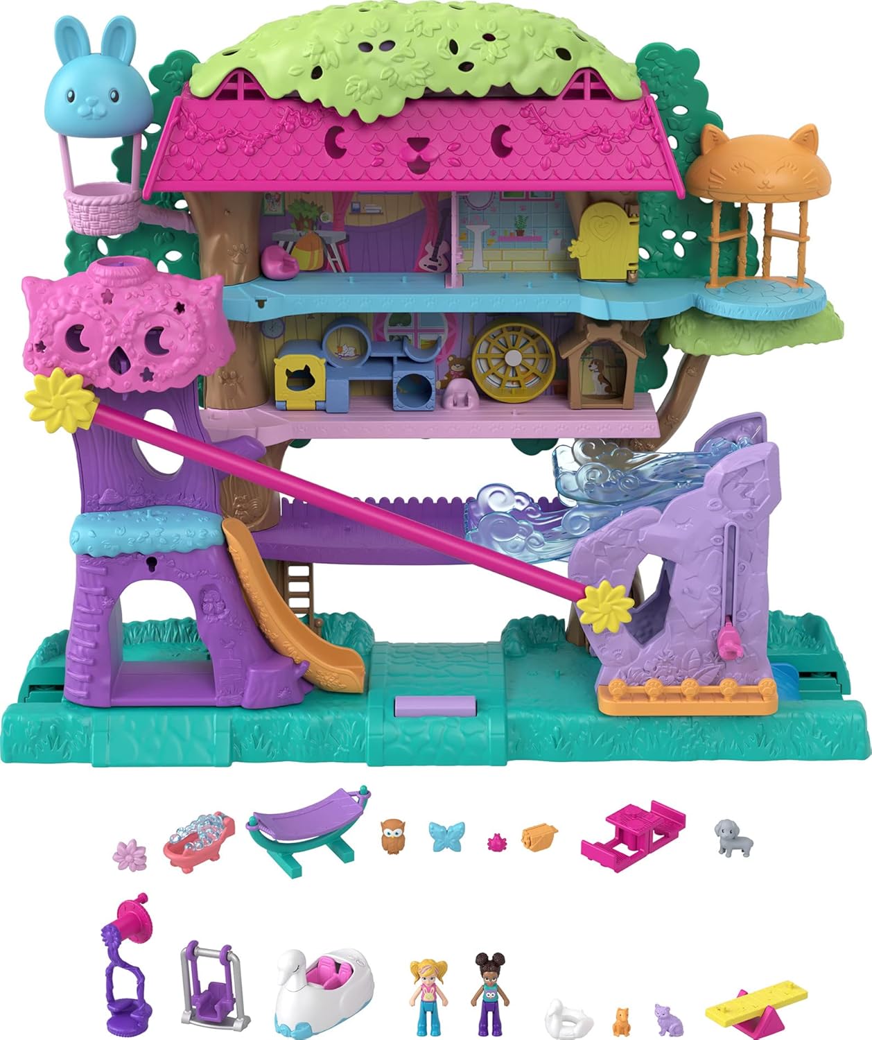 Polly Pocket Pollyville Pet Adventure Treehouse Playset - 5-Floor Treehouse with Micro Dolls & Swan Vehicle 1